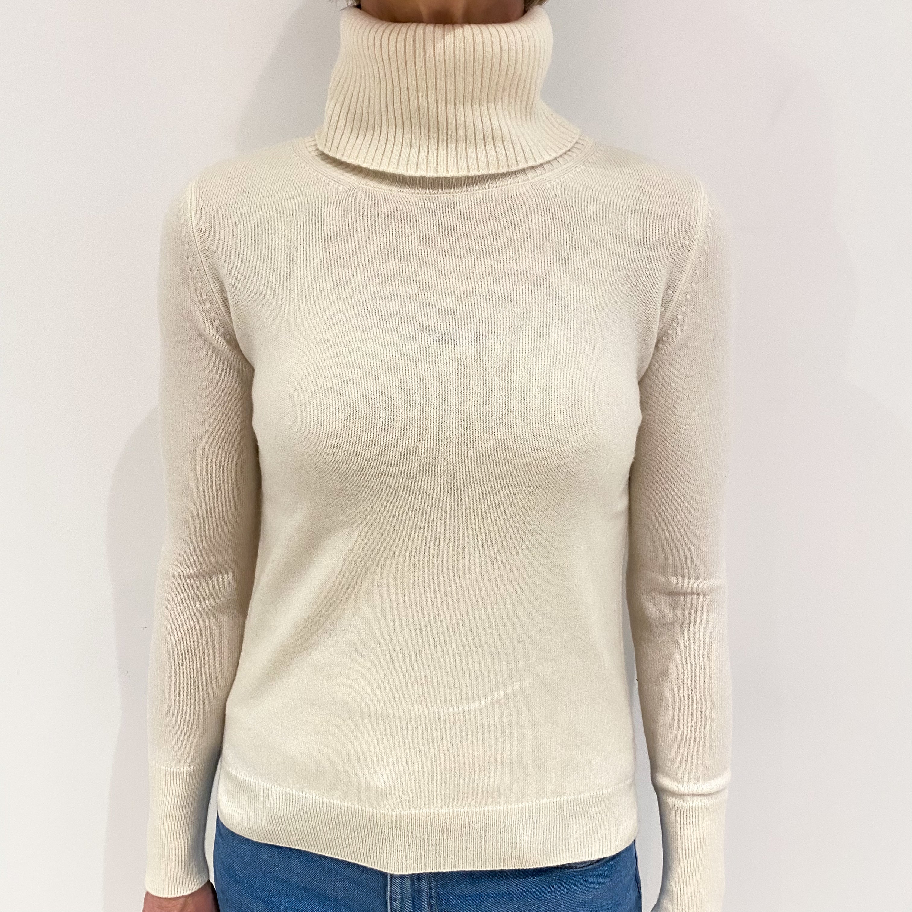 Vanilla Cream Cashmere Polo Neck Jumper Small