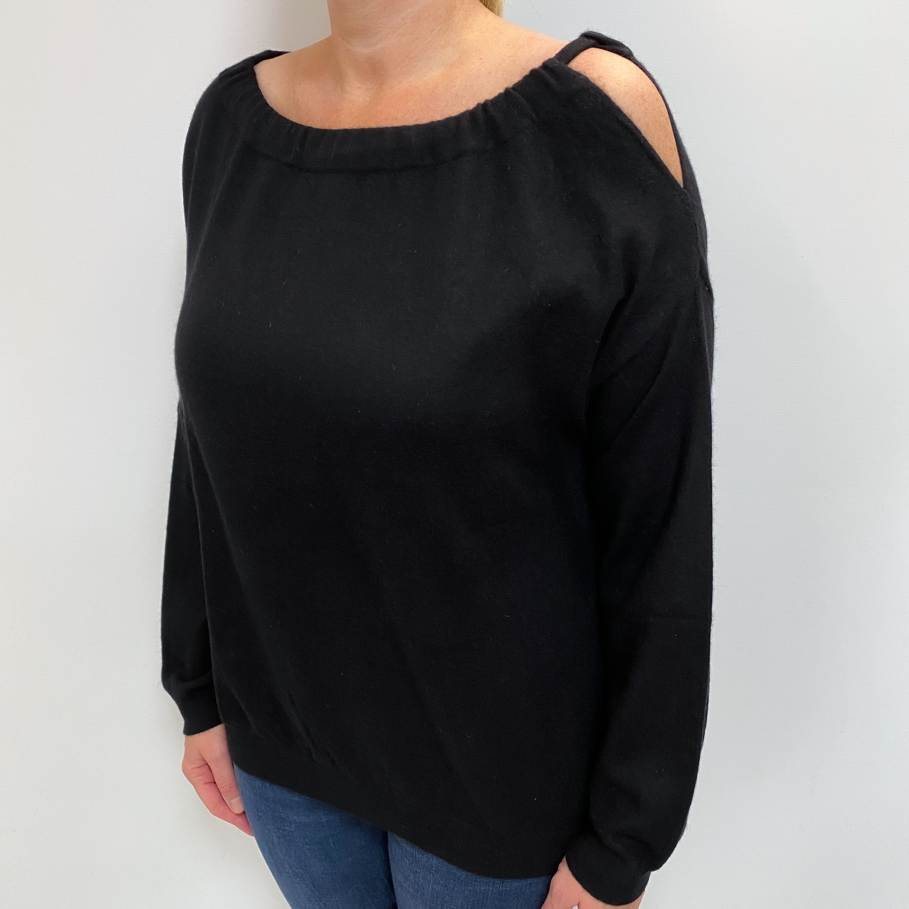 Vince Black Cashmere Cold Shoulder Slash Neck Jumper Large