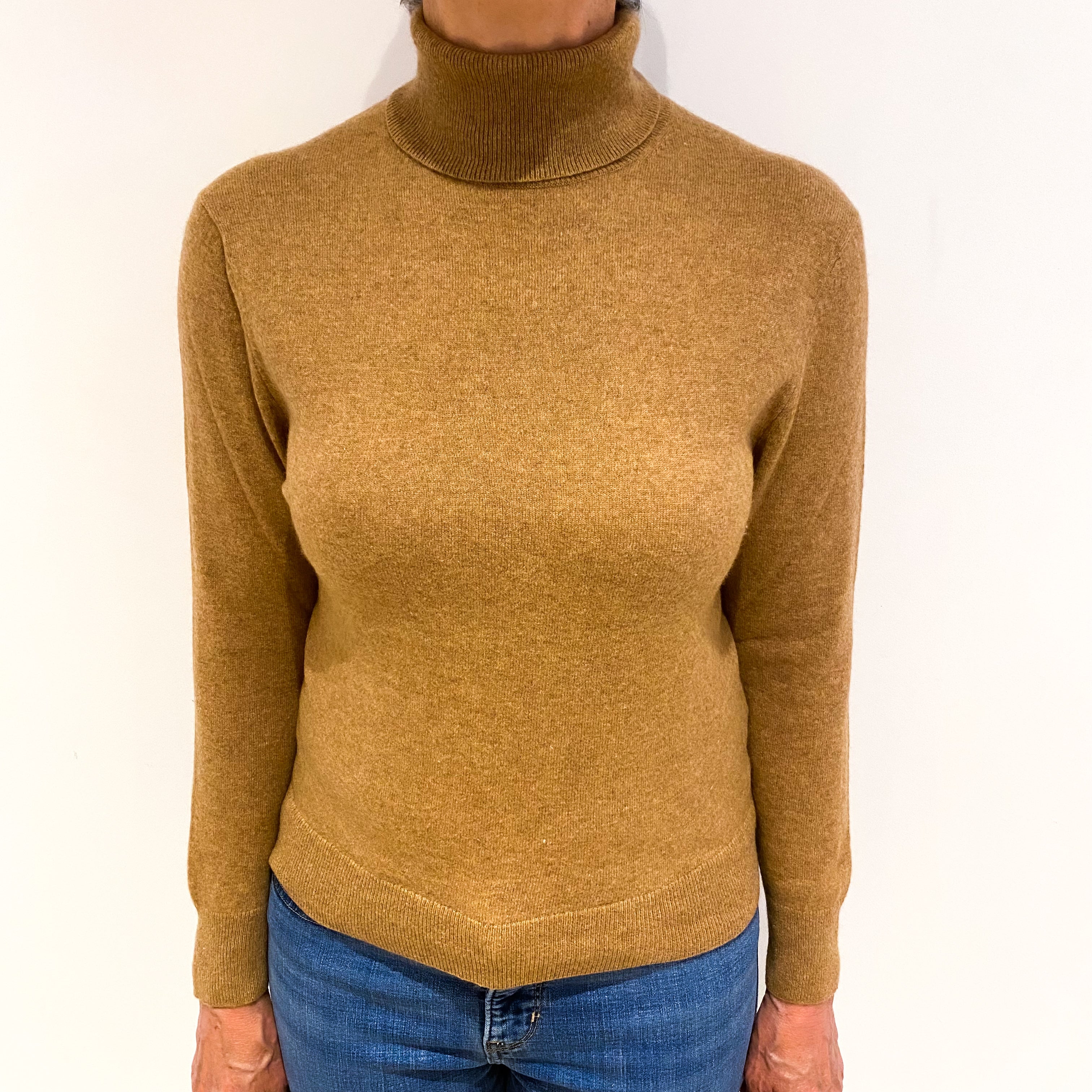 Butterscotch BrownnCashmere Polo Neck Jumper Medium