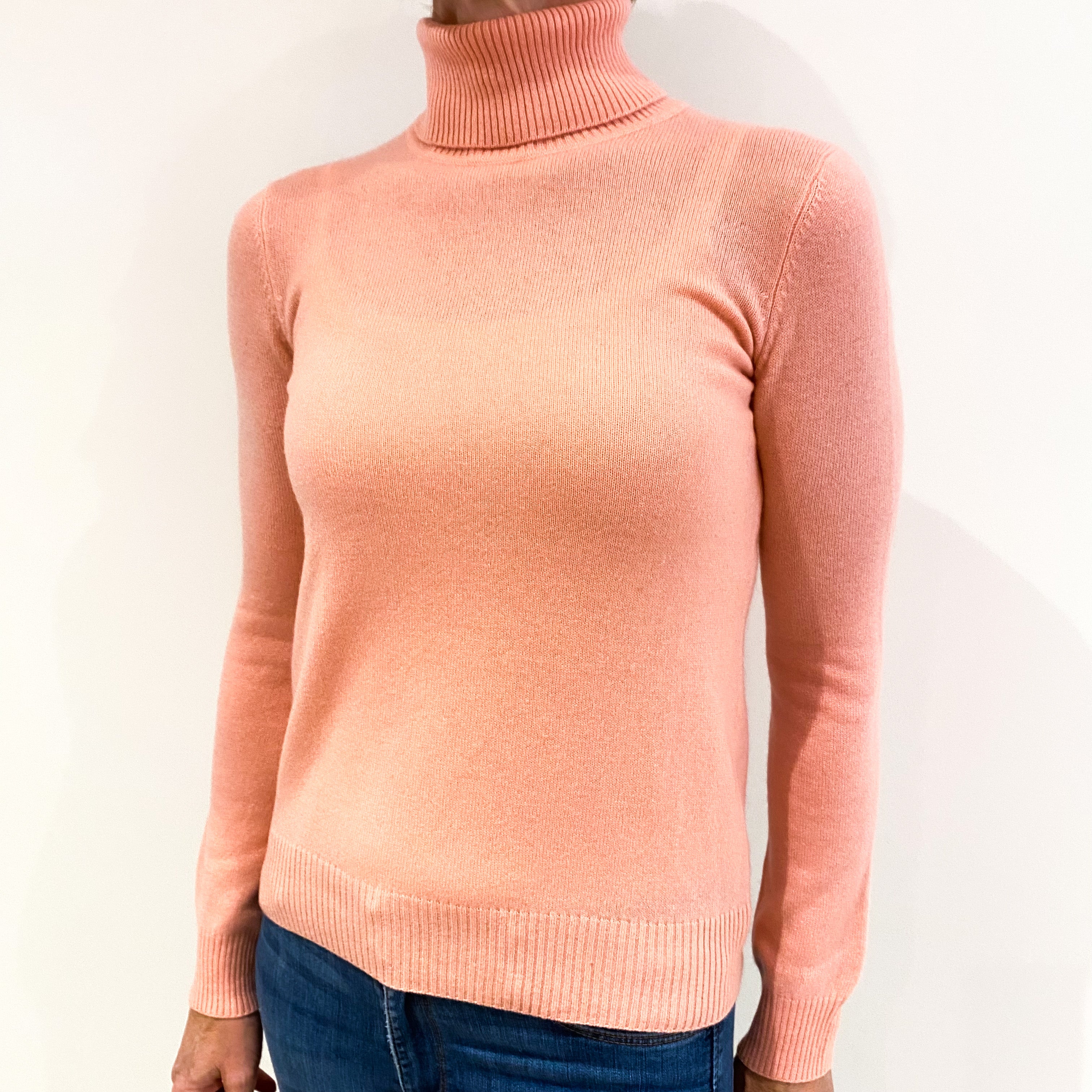 Candy Pink Cashmere Polo Neck Jumper Small