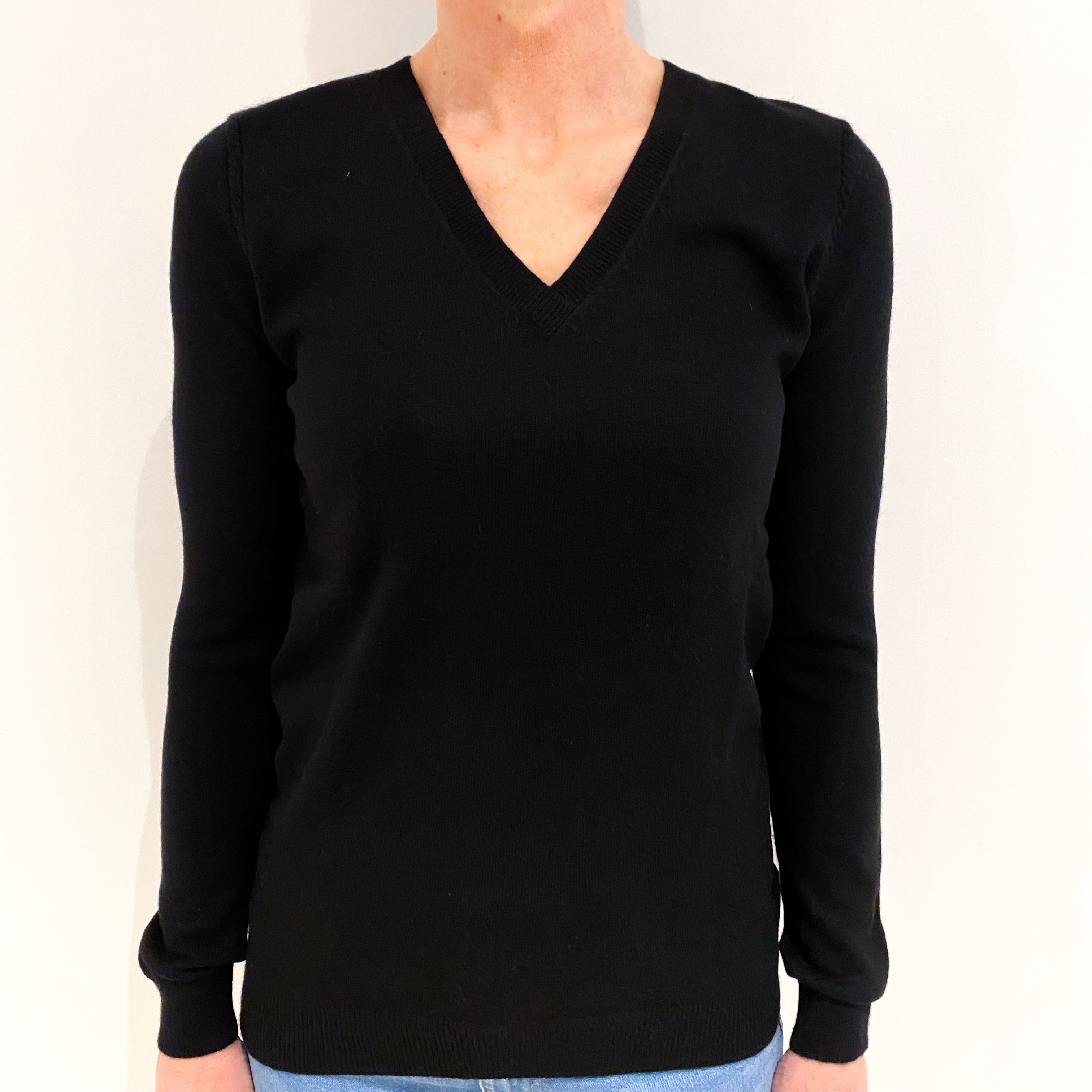 Black Cashmere V Neck Jumper Small