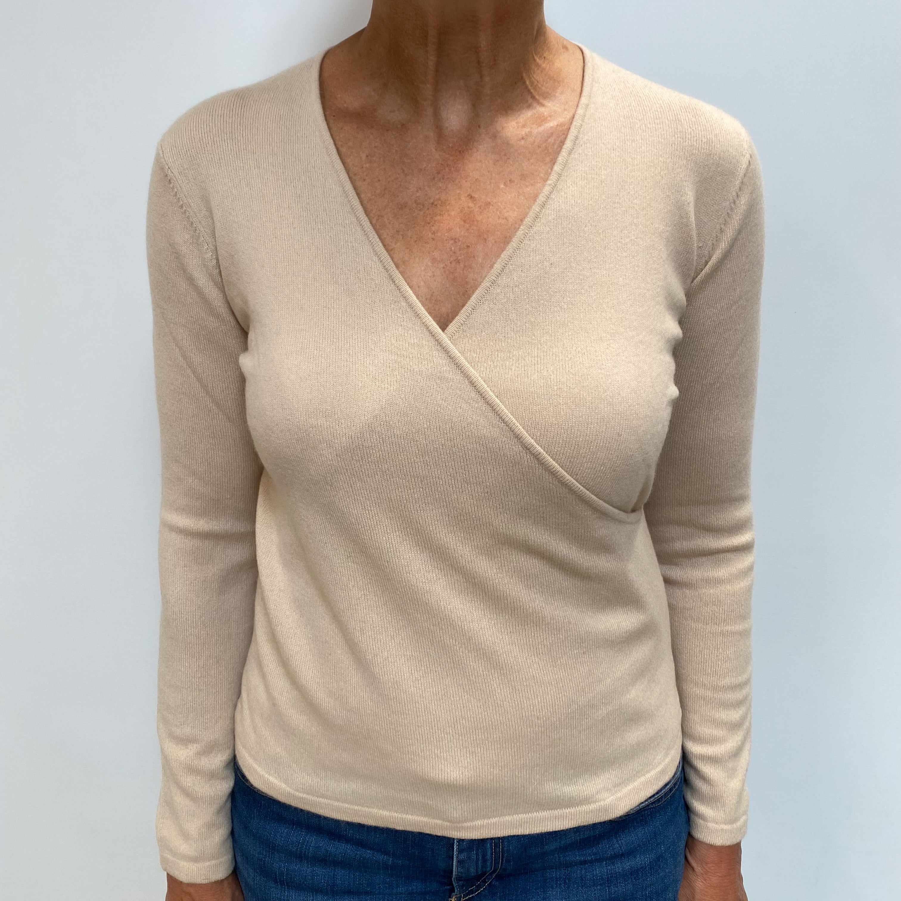 Buff Beige Cashmere V Neck Jumper Medium