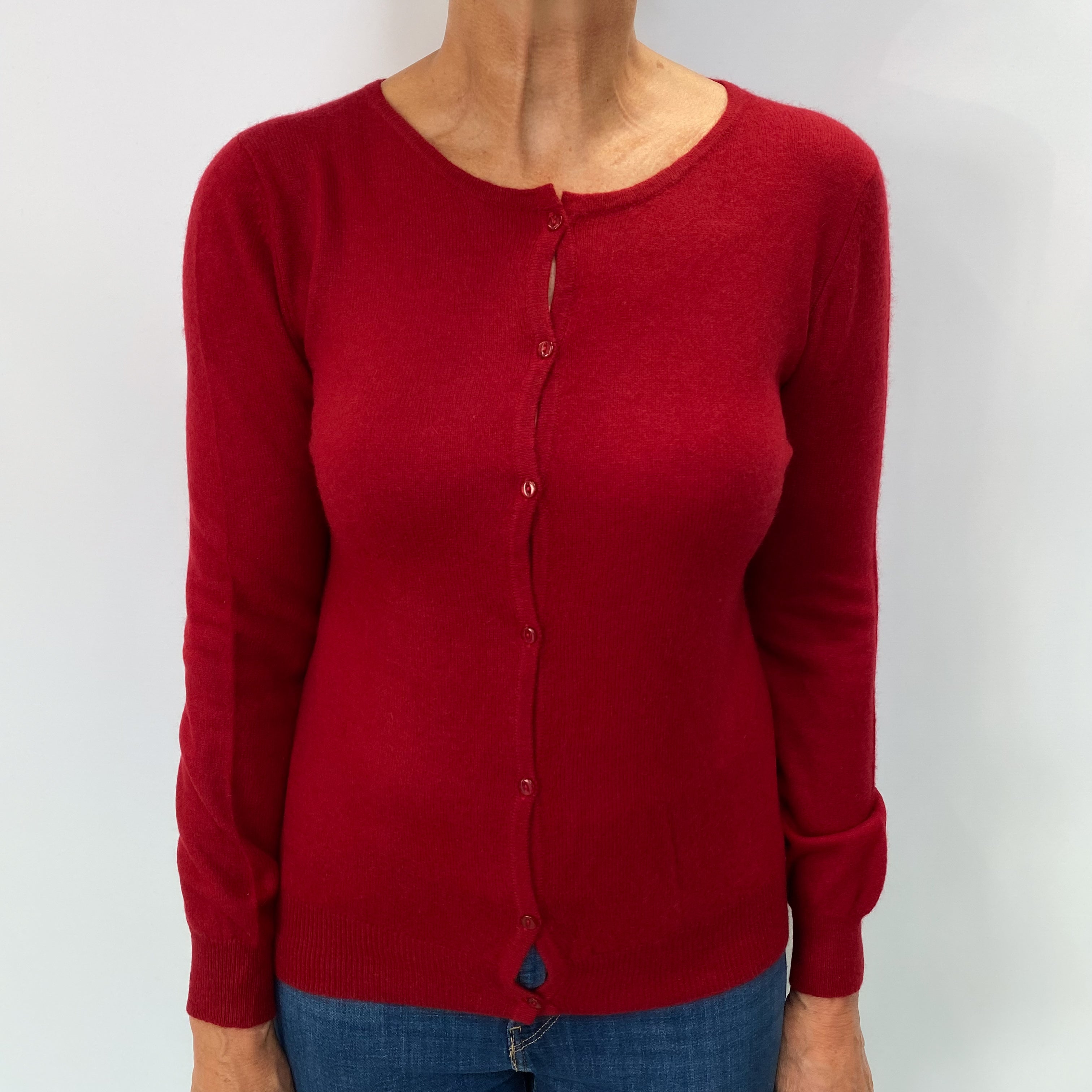 Crimson Red Cashmere Crew Neck Cardigan Medium