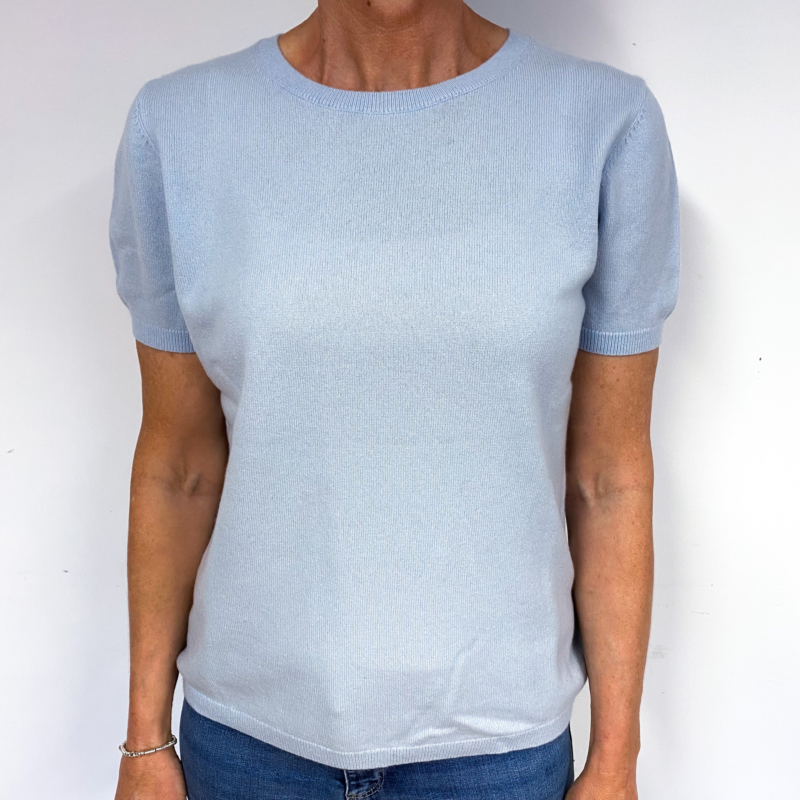 Powder Blue Short Sleeve Cashmere Crew Neck Jumper Medium