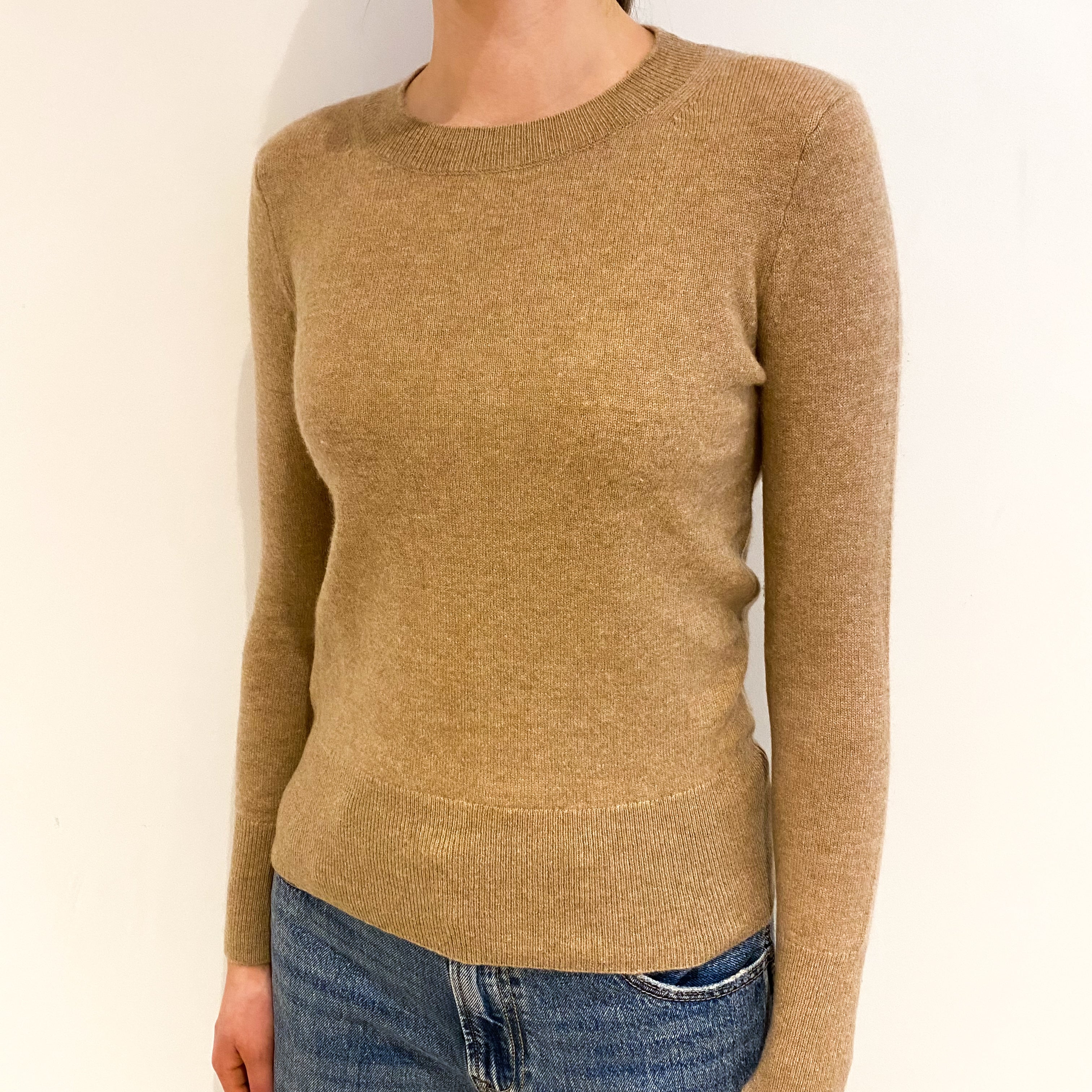 Camel Brown Cashmere Crew Neck Jumper Extra Small