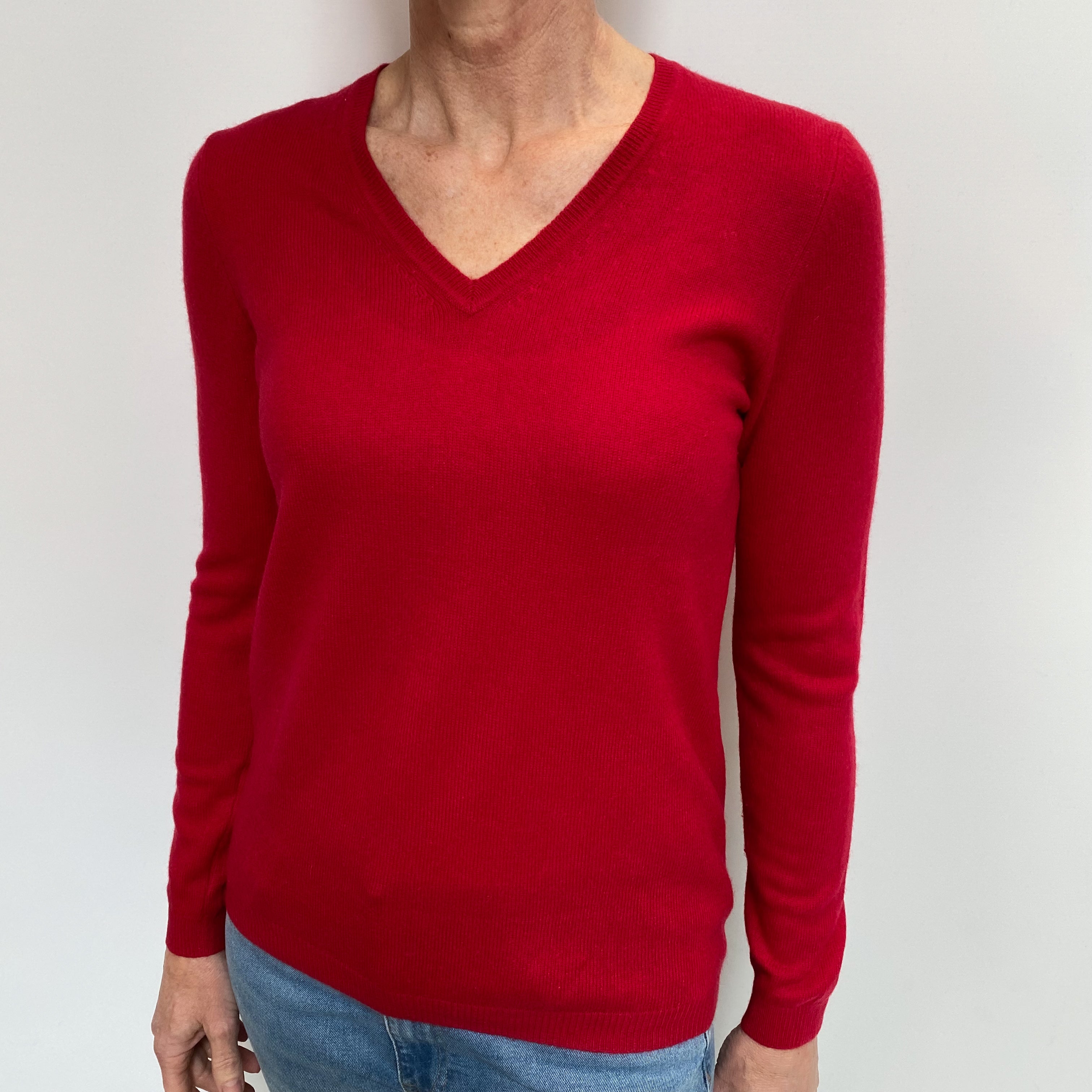 Berry Red Cashmere V Neck Jumper Small