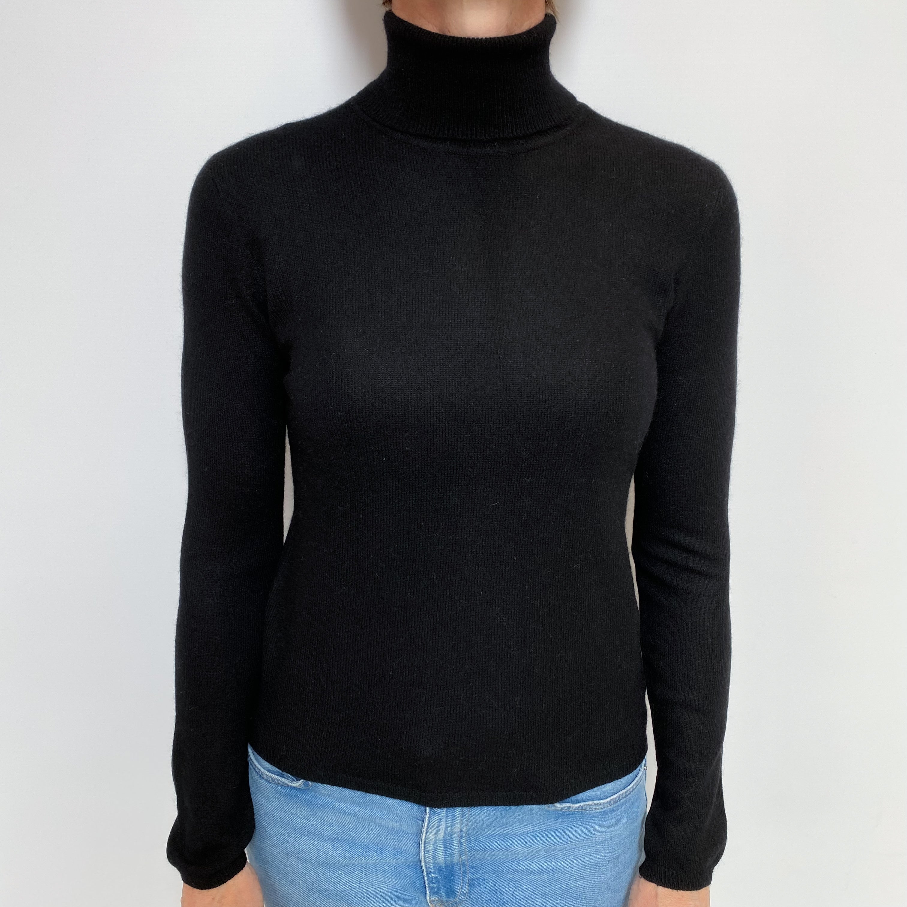 Black Cashmere Polo Neck Jumper Small