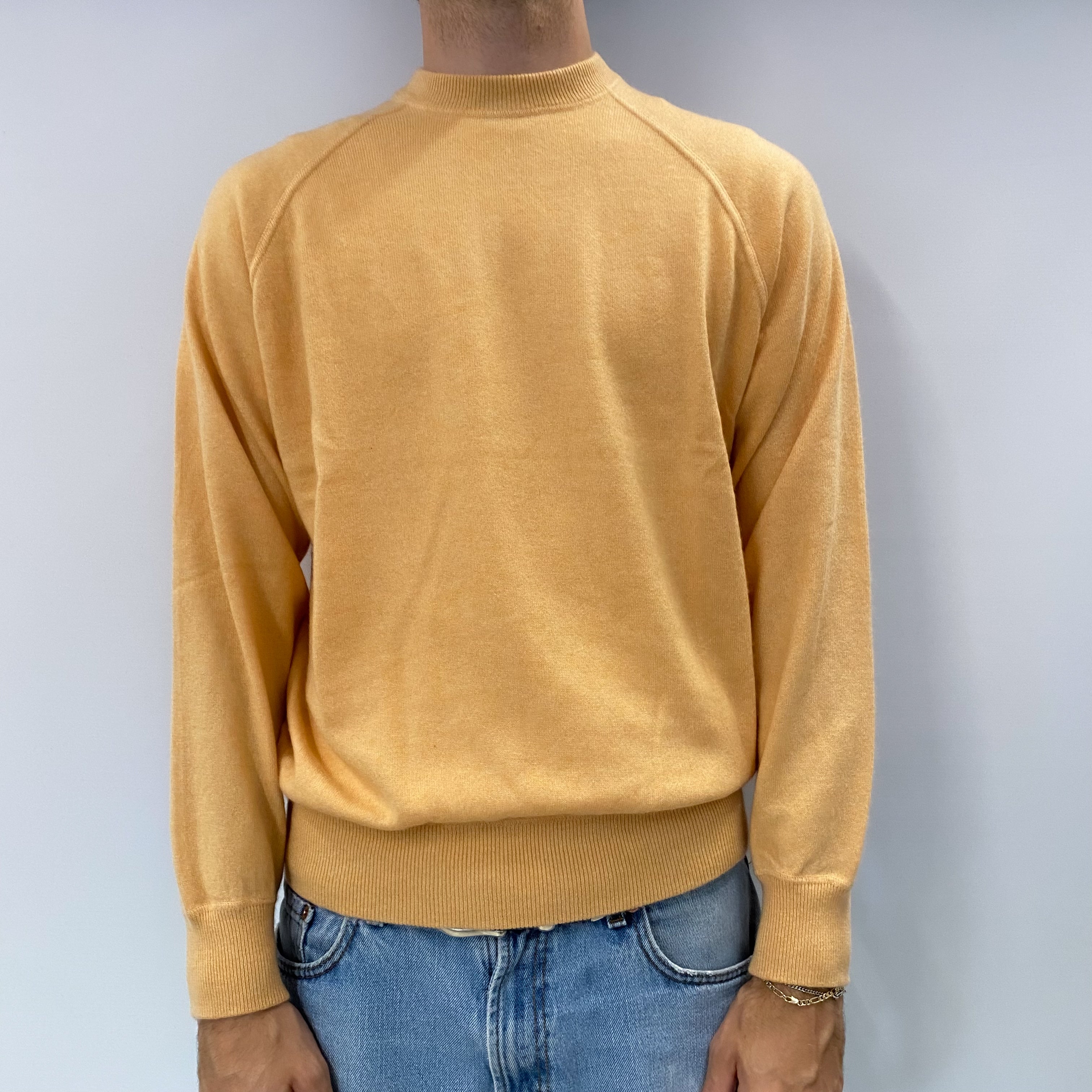 Men's Italian Light Peach Orange Cashmere Crew Neck Jumper Large