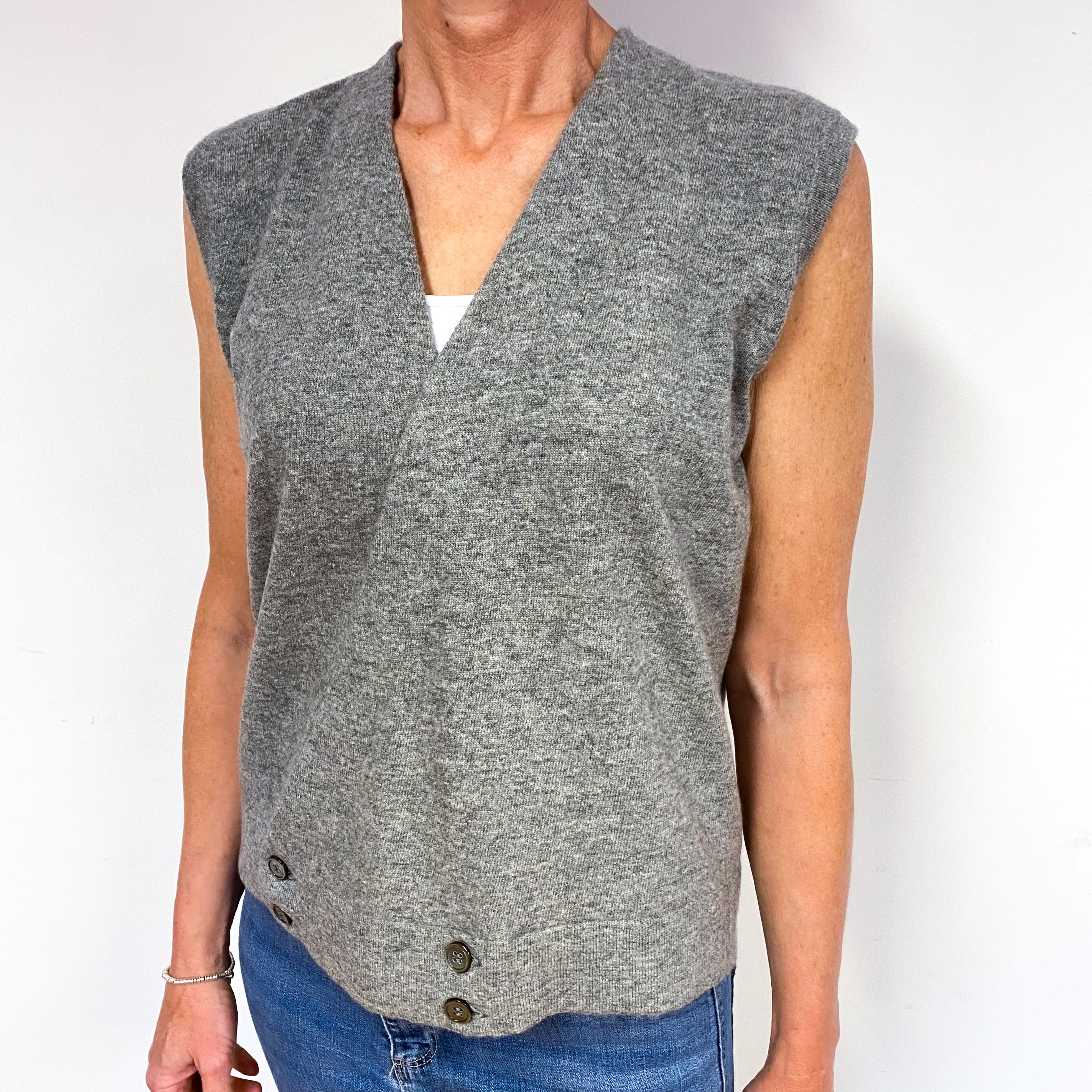 Ash Grey Slouchy Sleeveless Cashmere Cardigan Medium