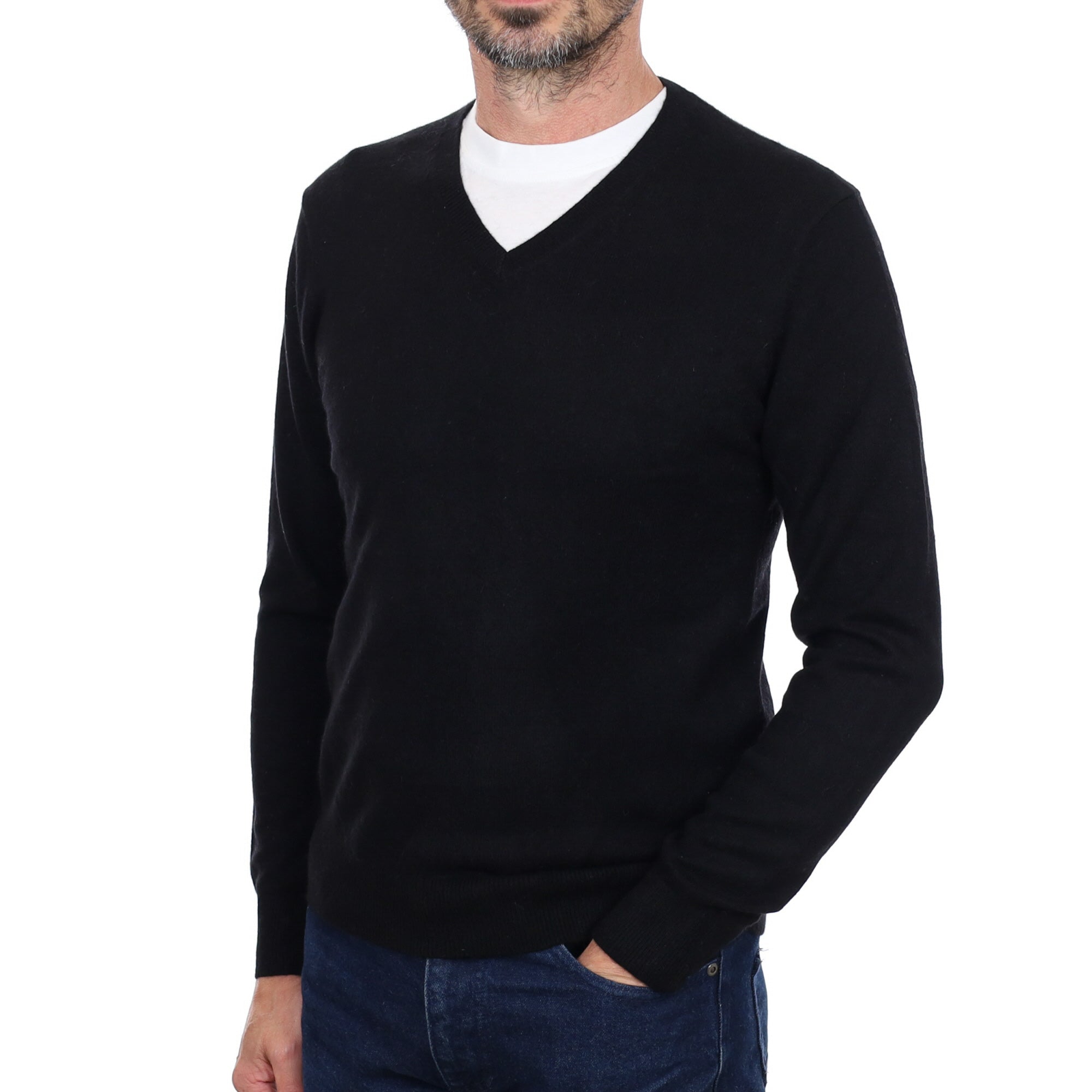 Men's Black Cashmere V Neck Jumper Small