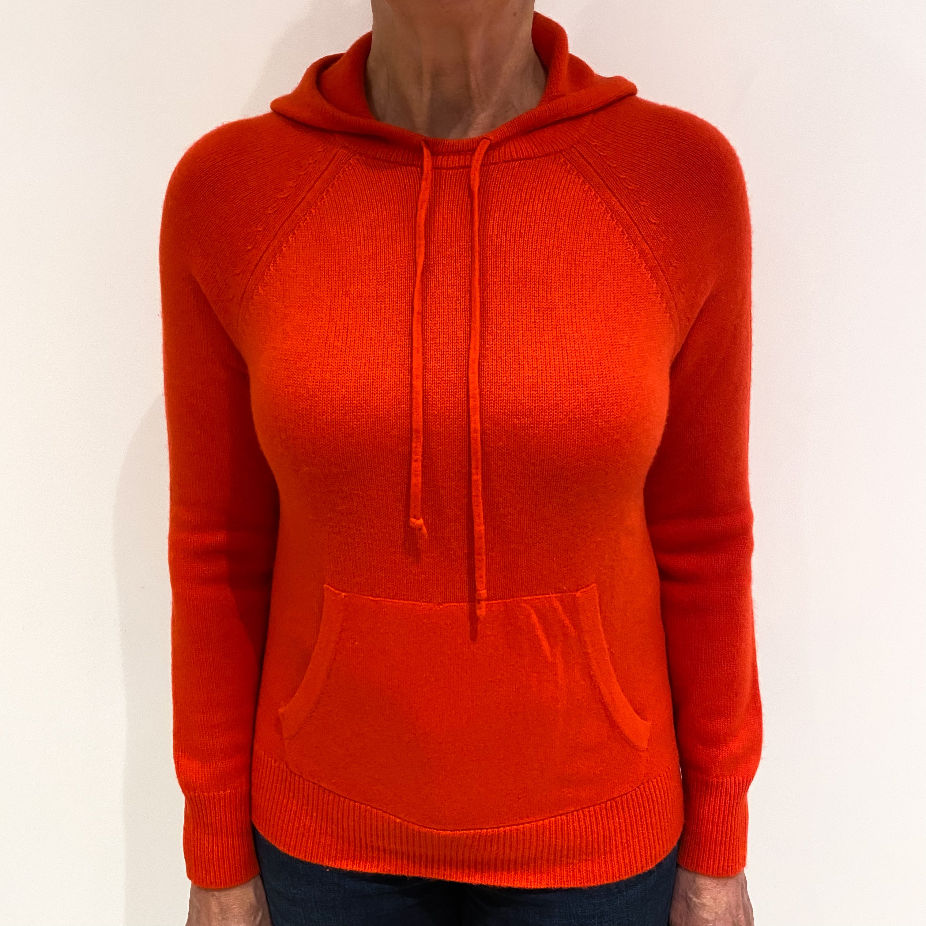 Vermillion Orange Cashmere Hoodie Jumper with Pocket Medium