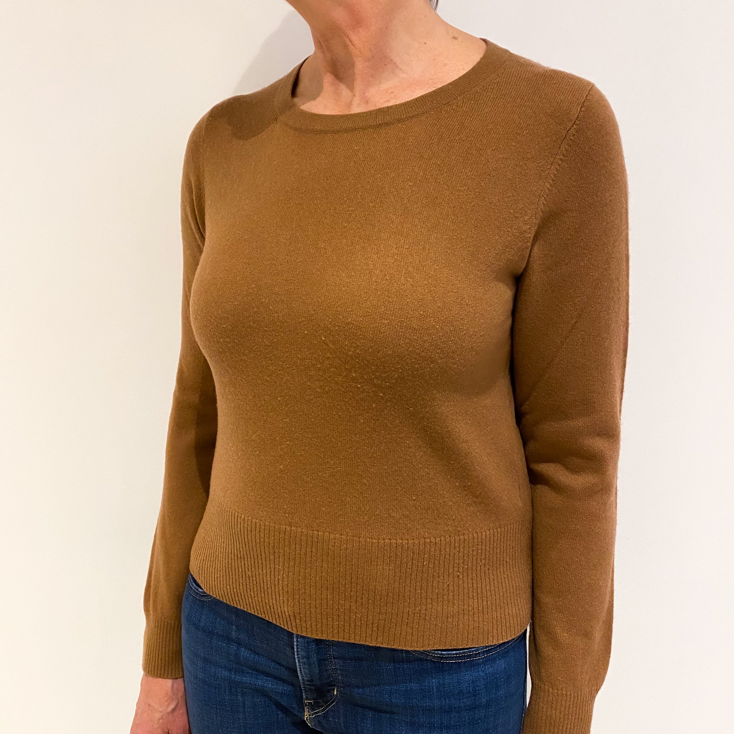 Cinnamon Brown Cashmere Crew Neck Jumper Medium