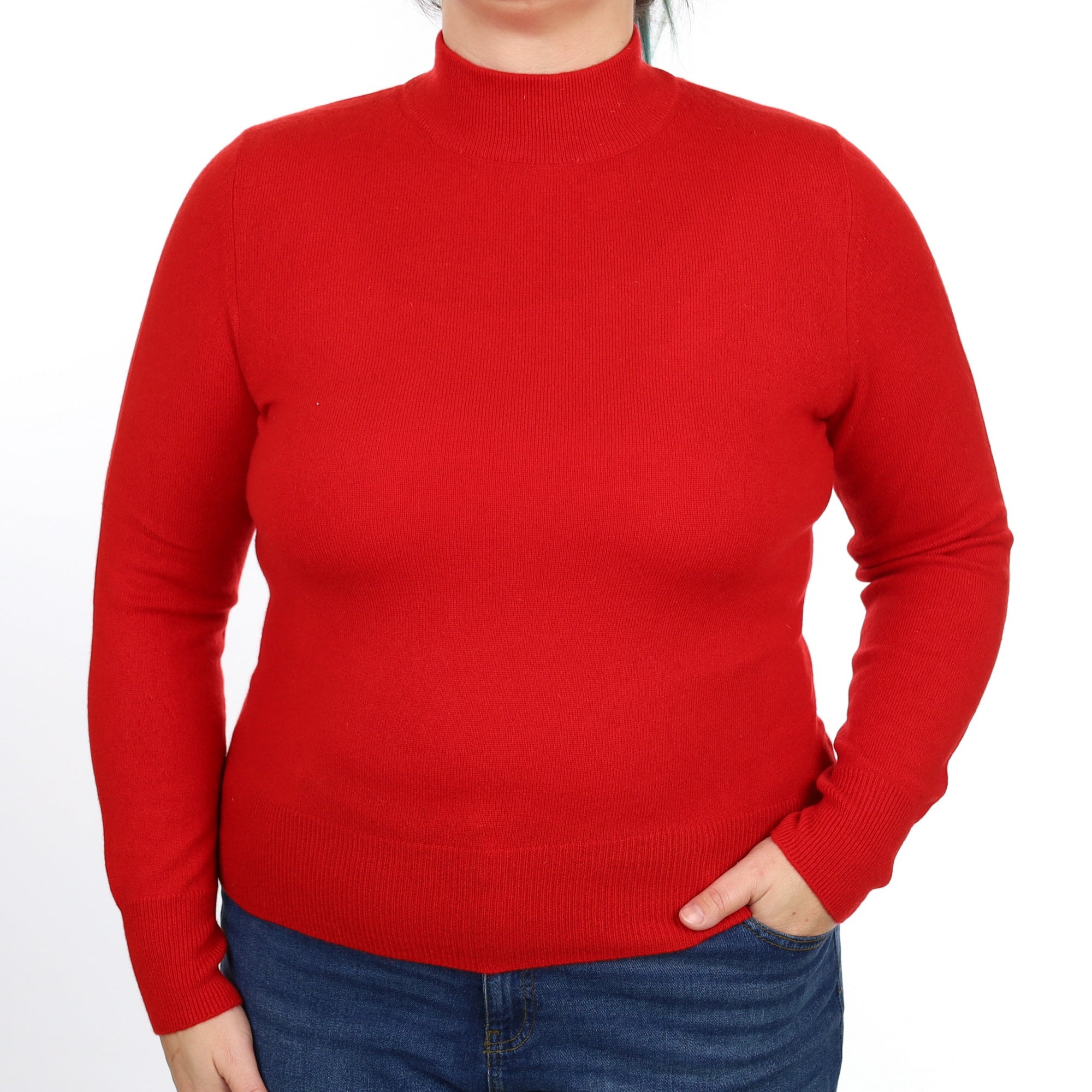 Scarlet Red Cashmere Turtle Neck Jumper Large