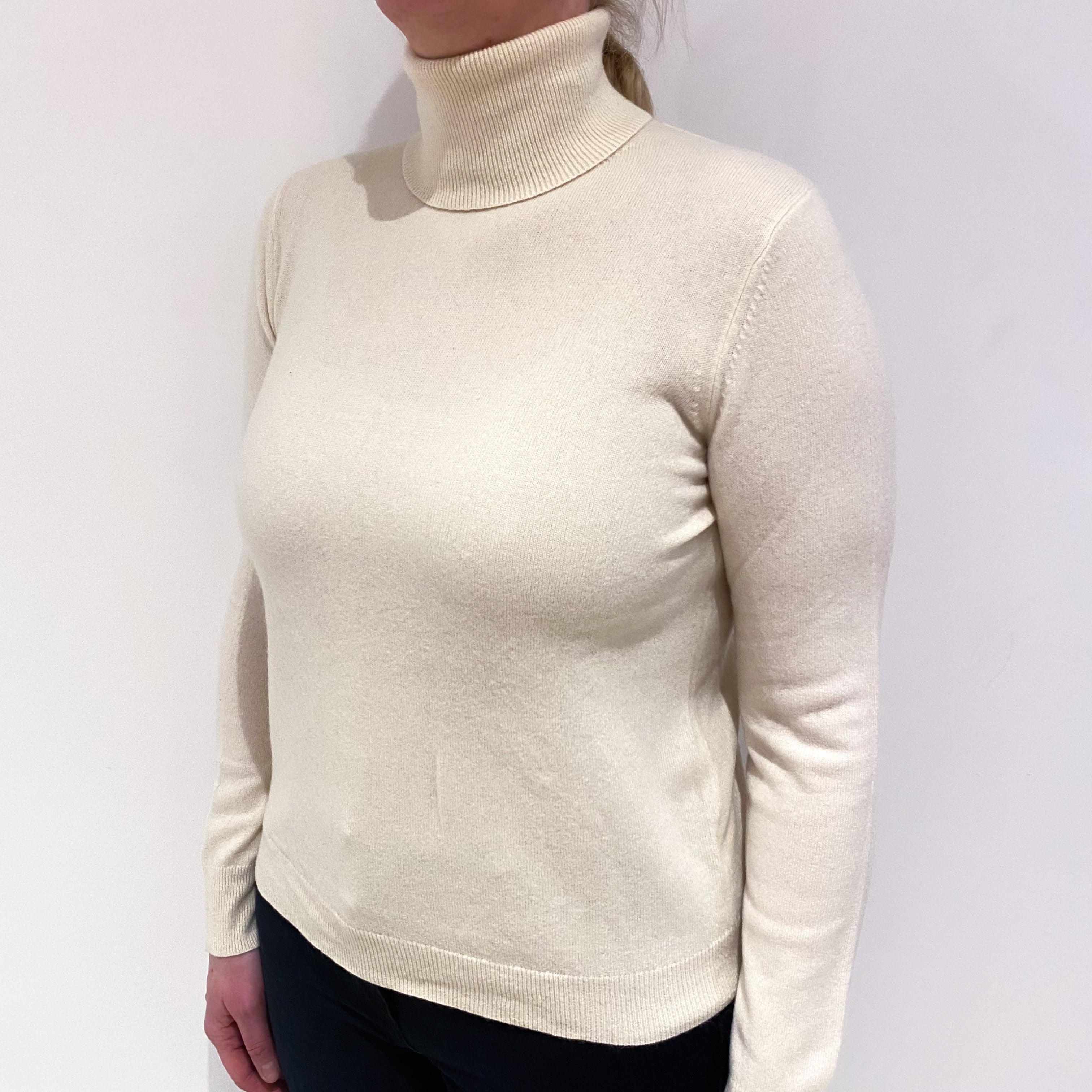 Vanilla Cream Cashmere Polo Neck Jumper Large