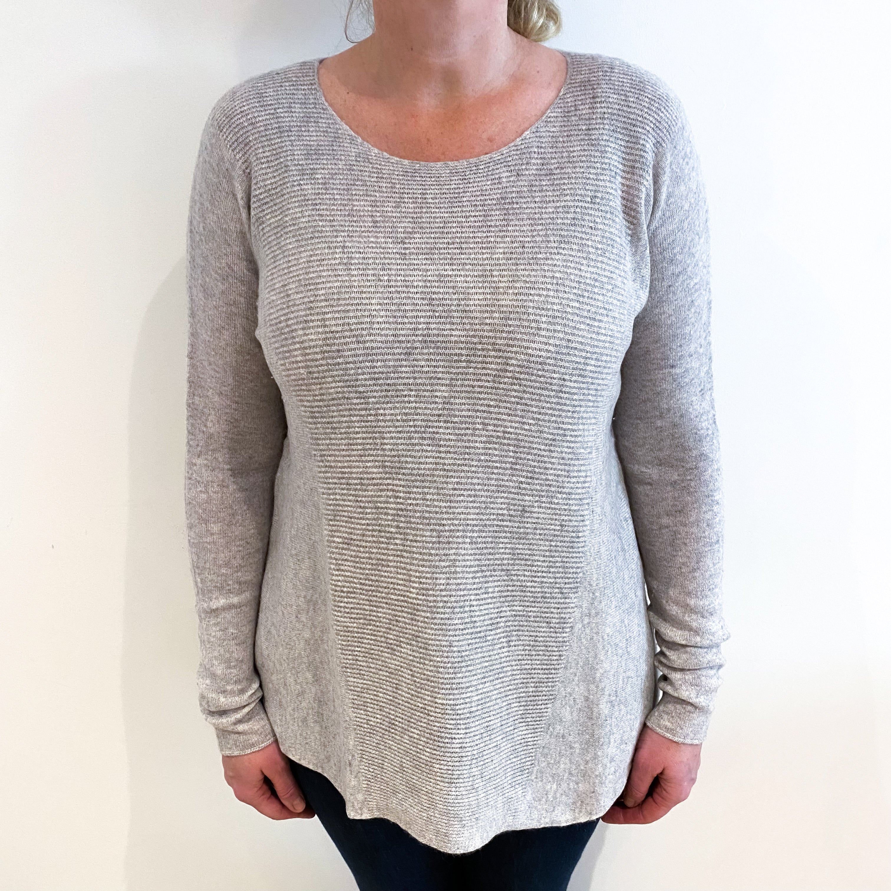 Mist Grey Cashmere Batwing Scoop Neck Jumper Large