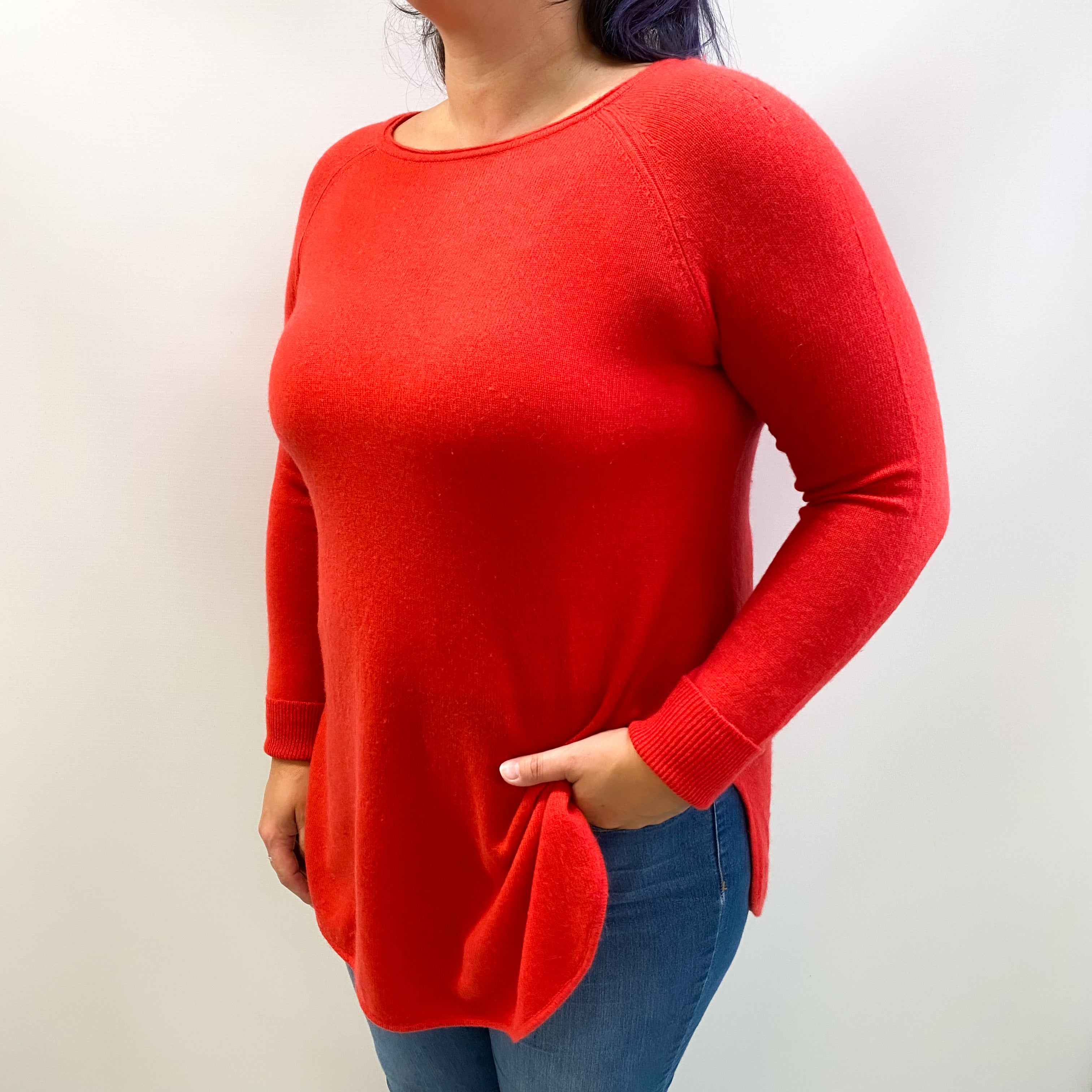 Vermillion Red Cashmere Boat Neck Jumper Large