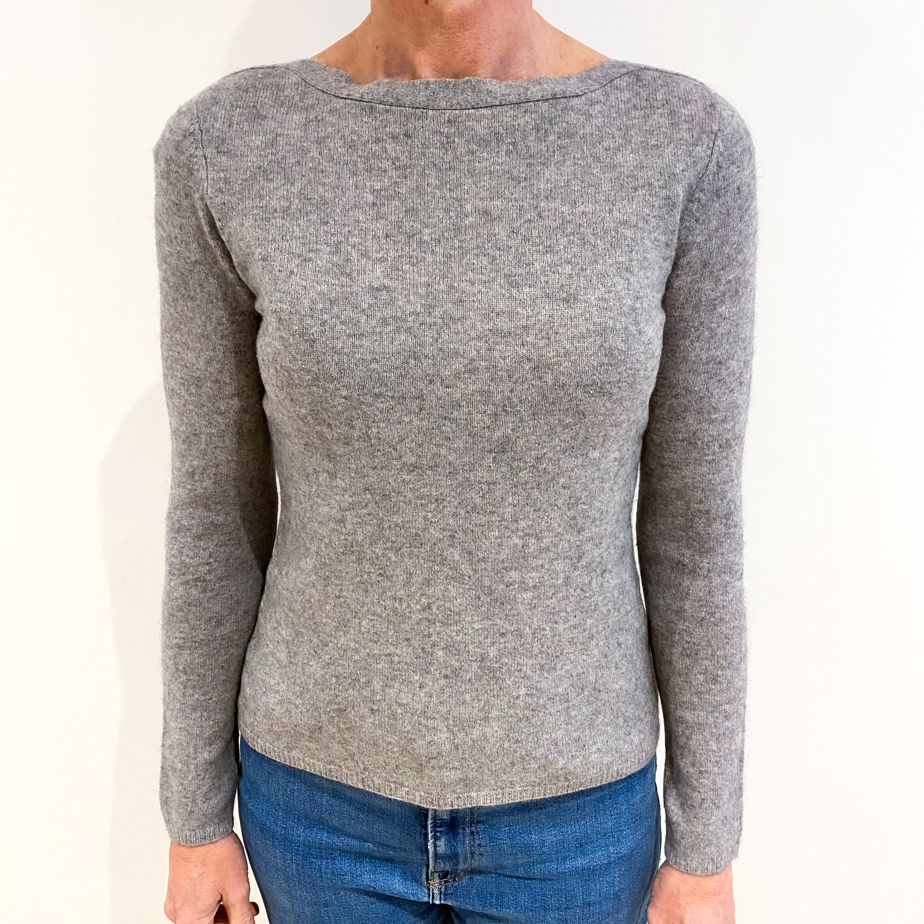 Smoke Grey Cashmere Slash Neck Jumper Small