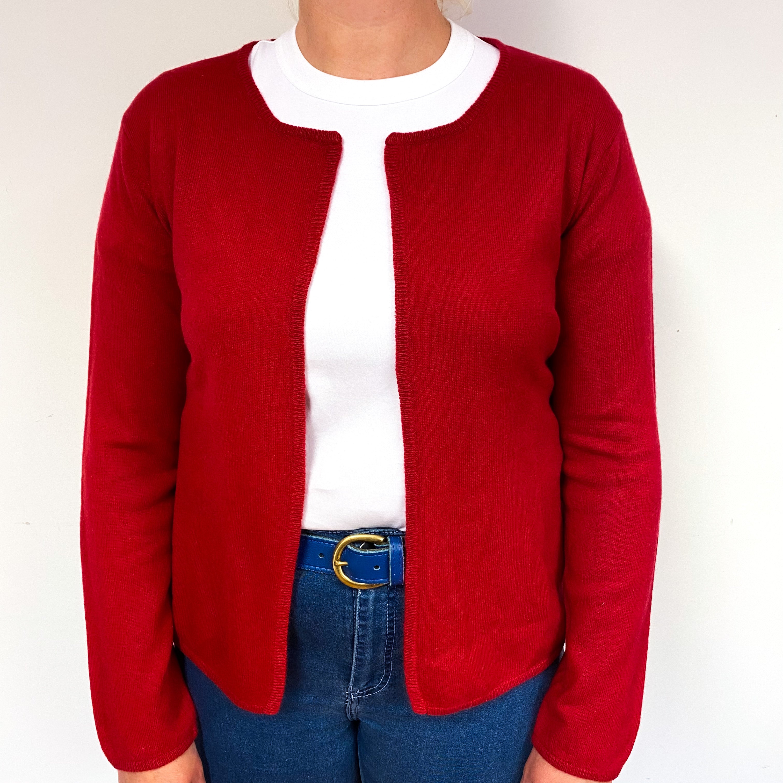 Ruby Red Cashmere Edge to Edge Cardigan Large