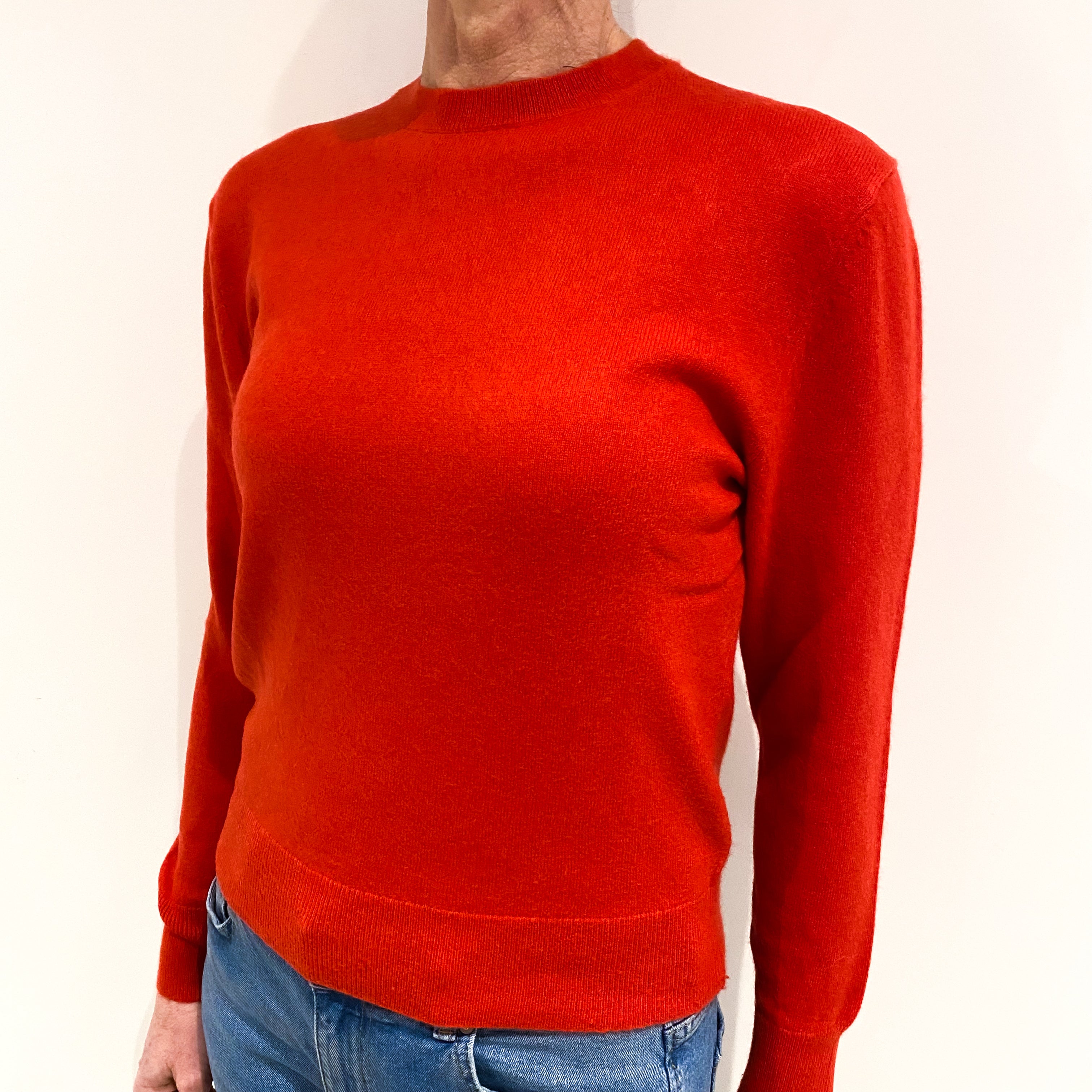 Vermillion Red Cashmere Crew Neck Jumper Small