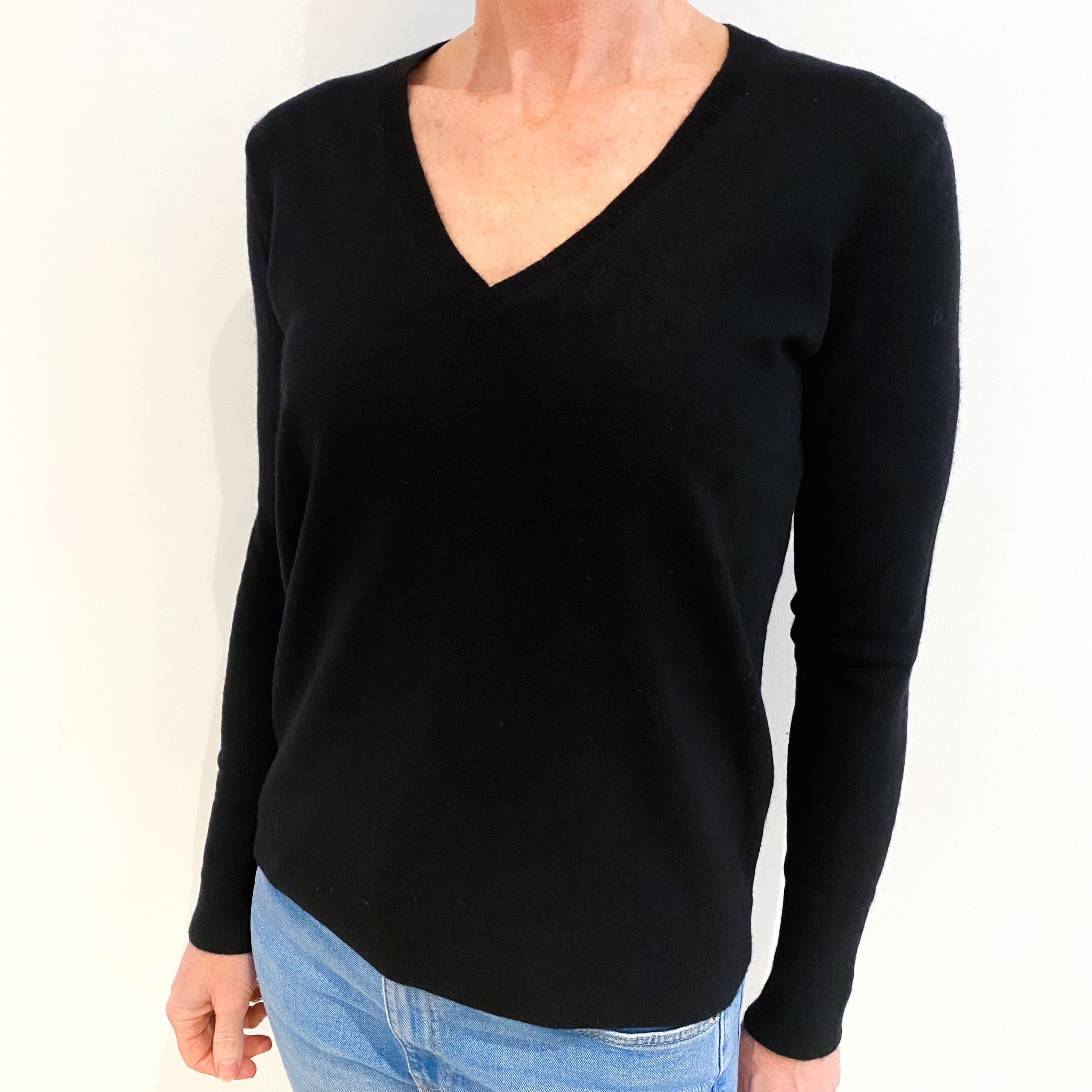 Black Cashmere V Neck Jumper Small