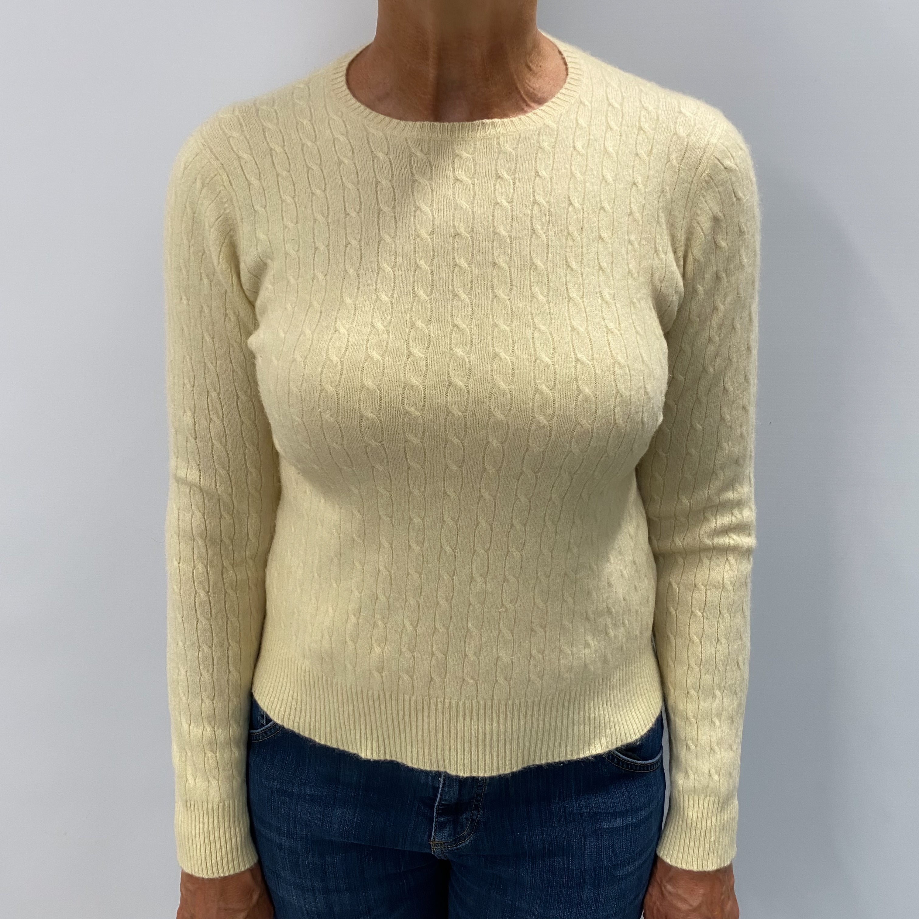 Pale Yellow Cashmere Crew Neck Jumper Medium