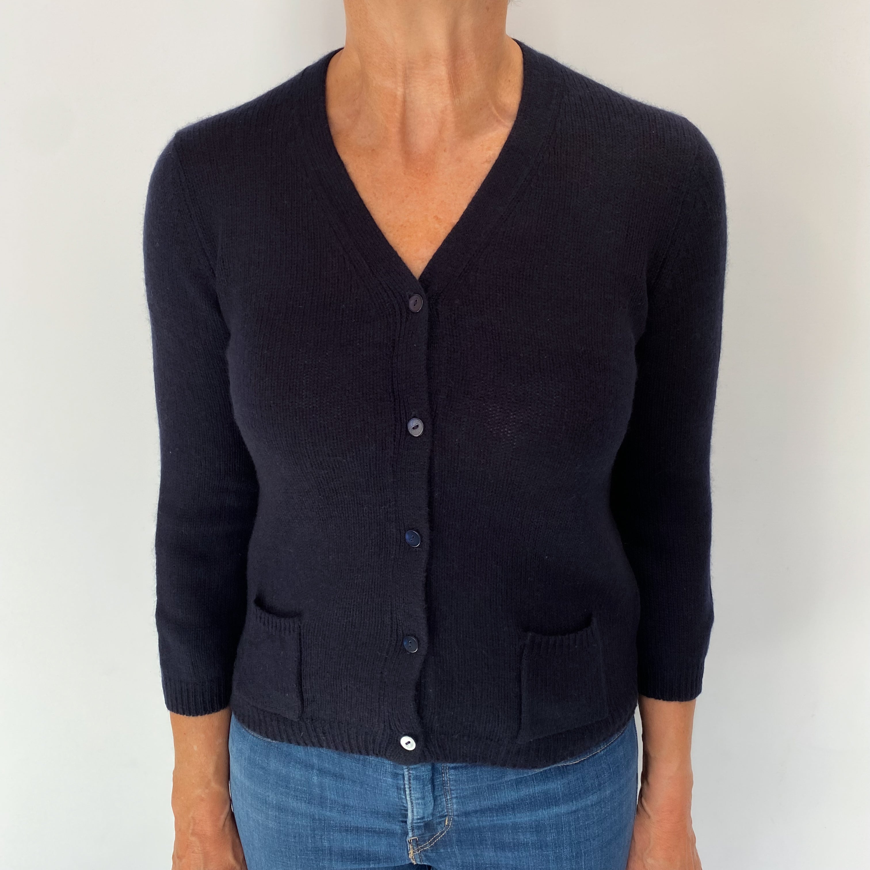 Dark Navy Cashmere V Neck Cardigan Medium