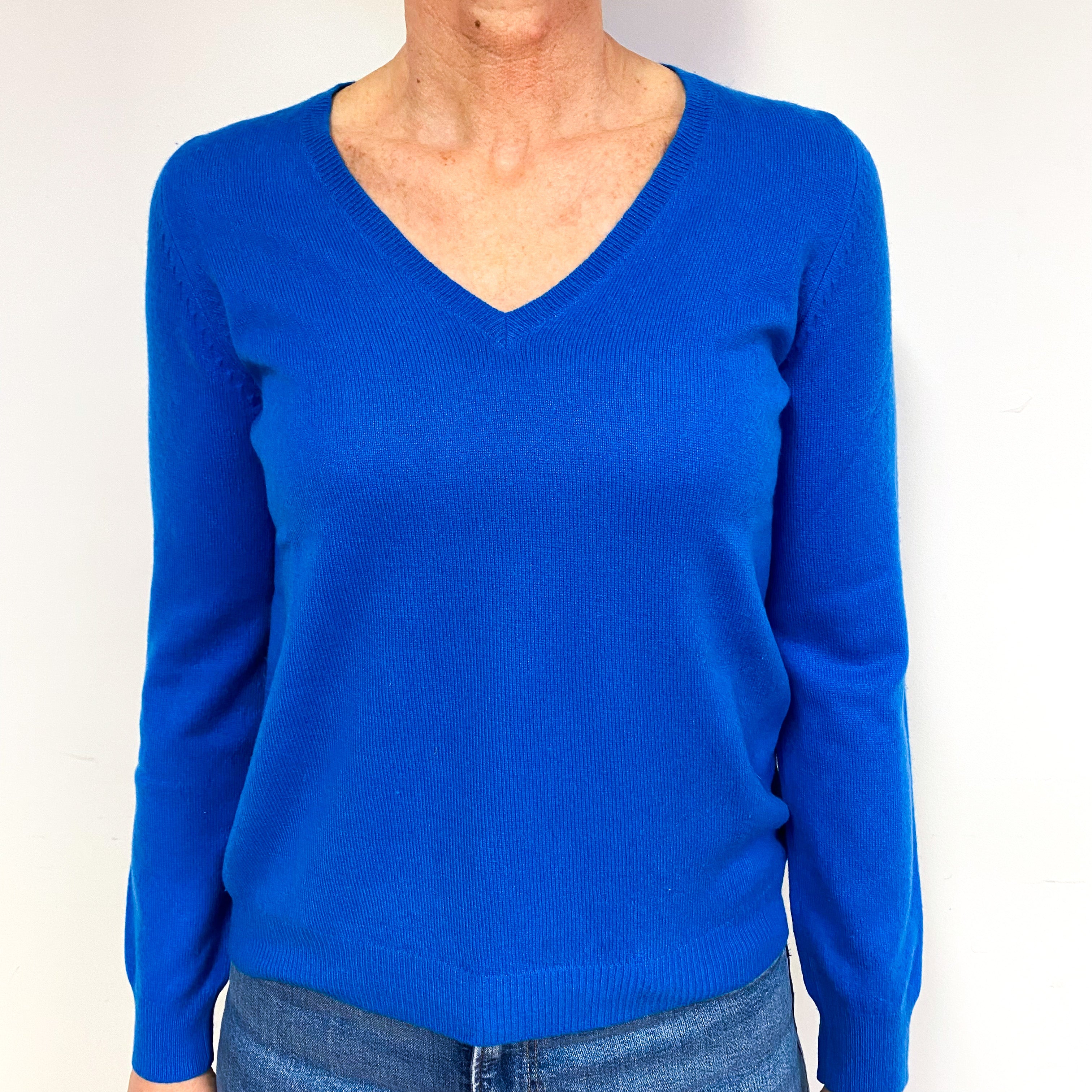 Cobalt Blue Cashmere V-Neck Jumper Medium