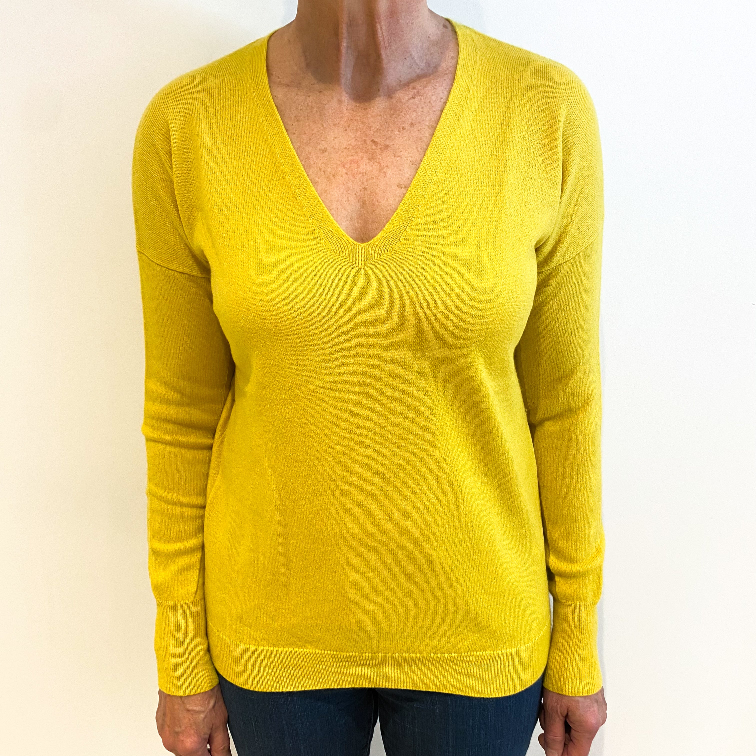 Mustard Yellow Cashmere V Neck Jumper Medium