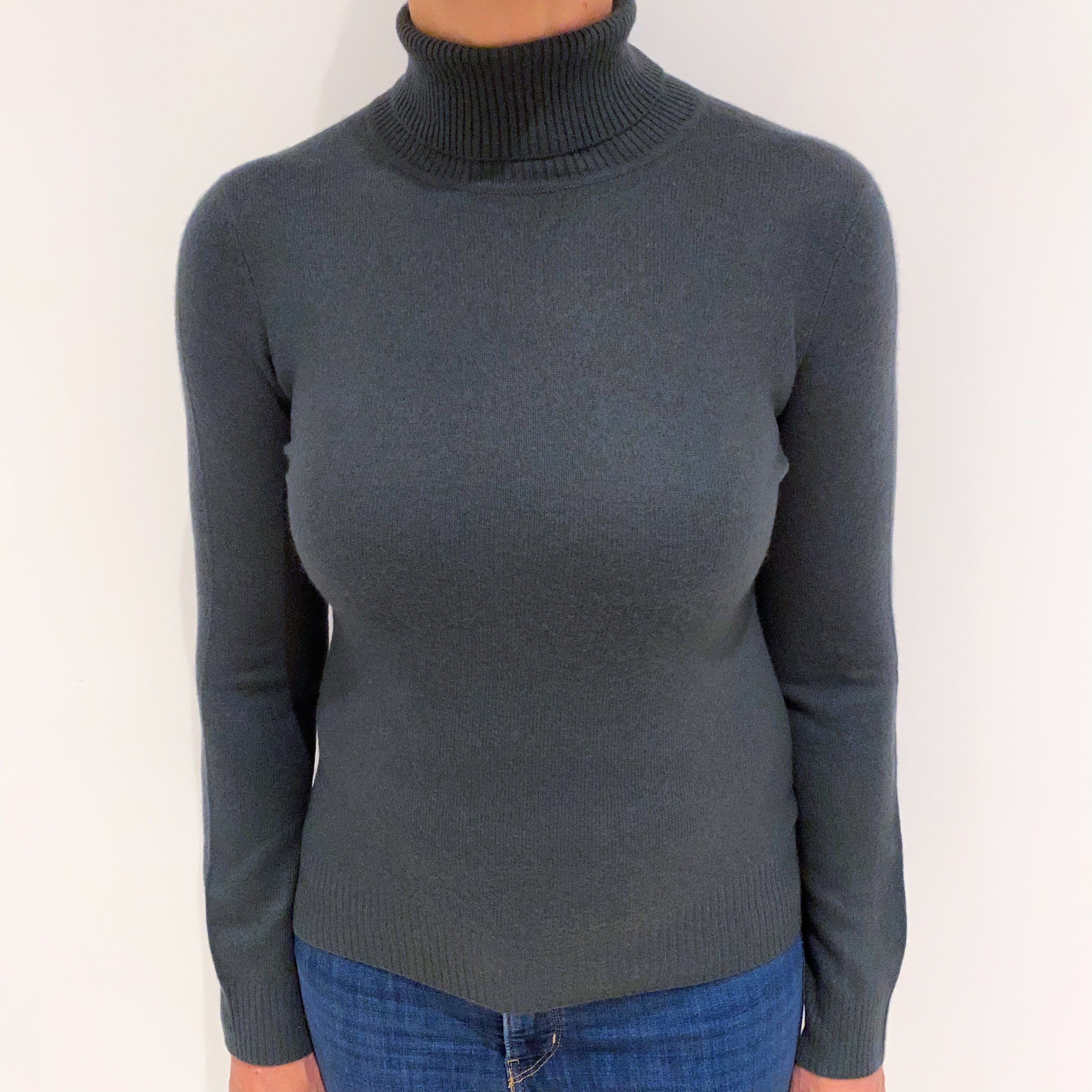 Slate Grey Cashmere Polo Neck Jumper Medium