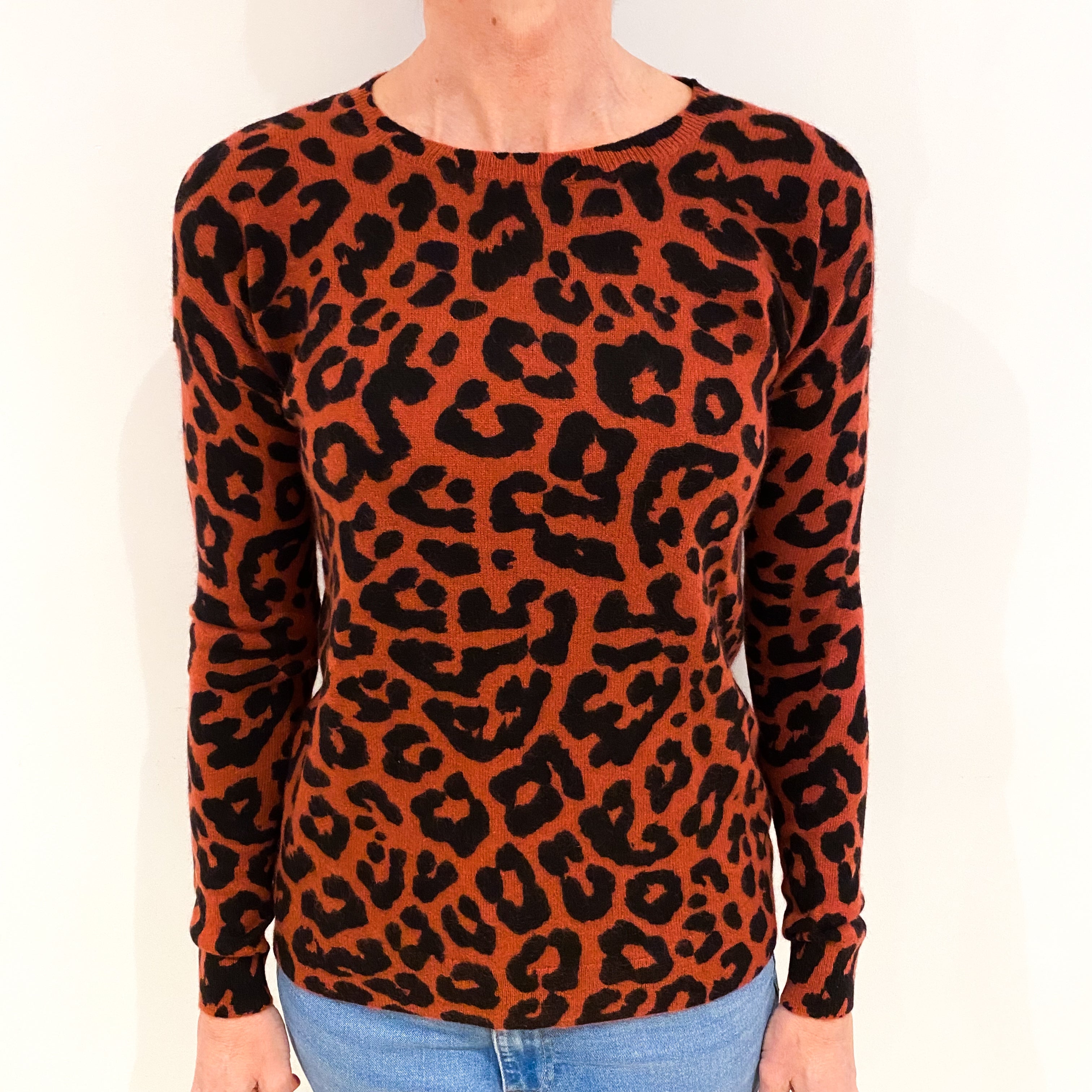 Red Animal Print Cashmere Crew Neck Jumper Small