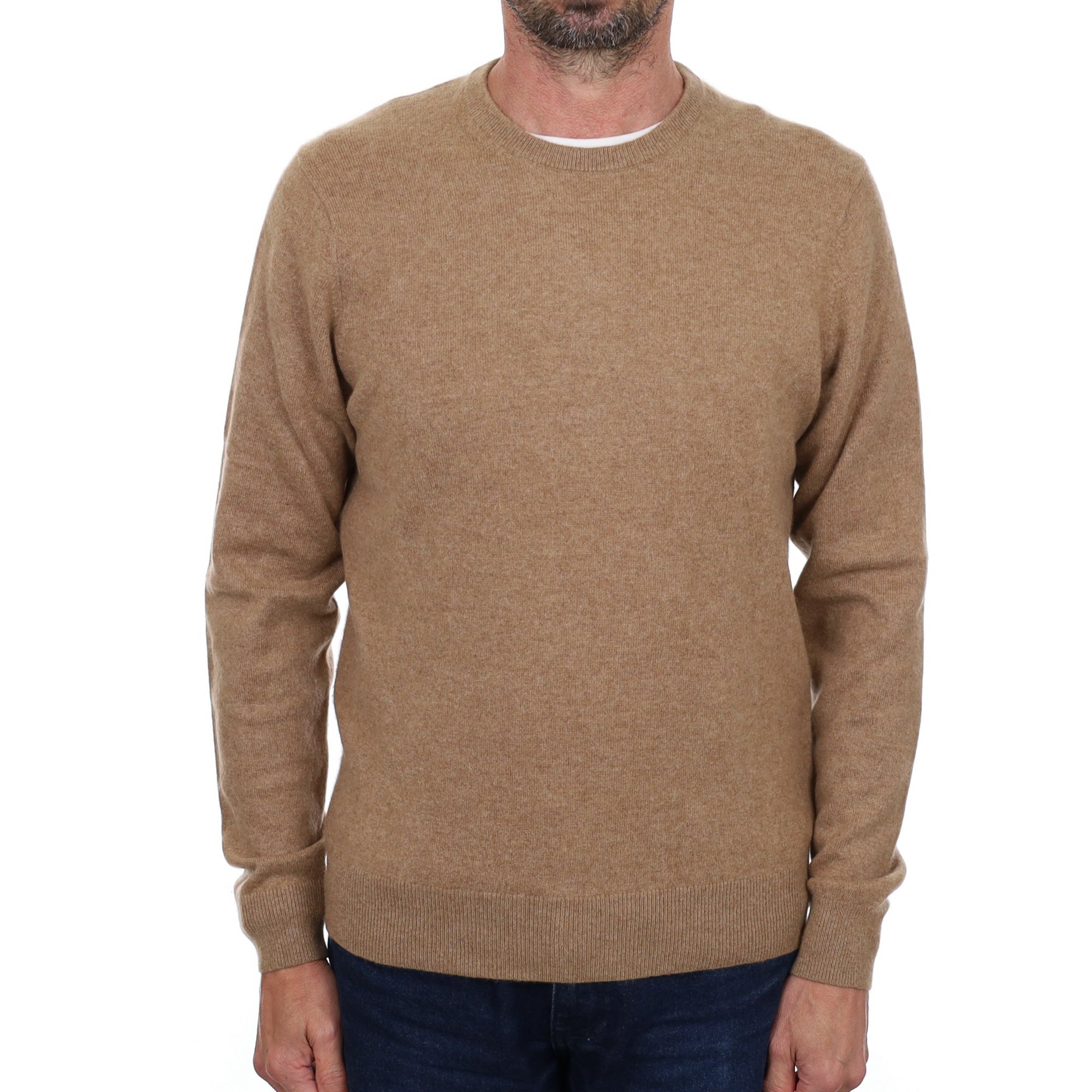 Men's Toffee Brown Cashmere Crew Neck Jumper Small