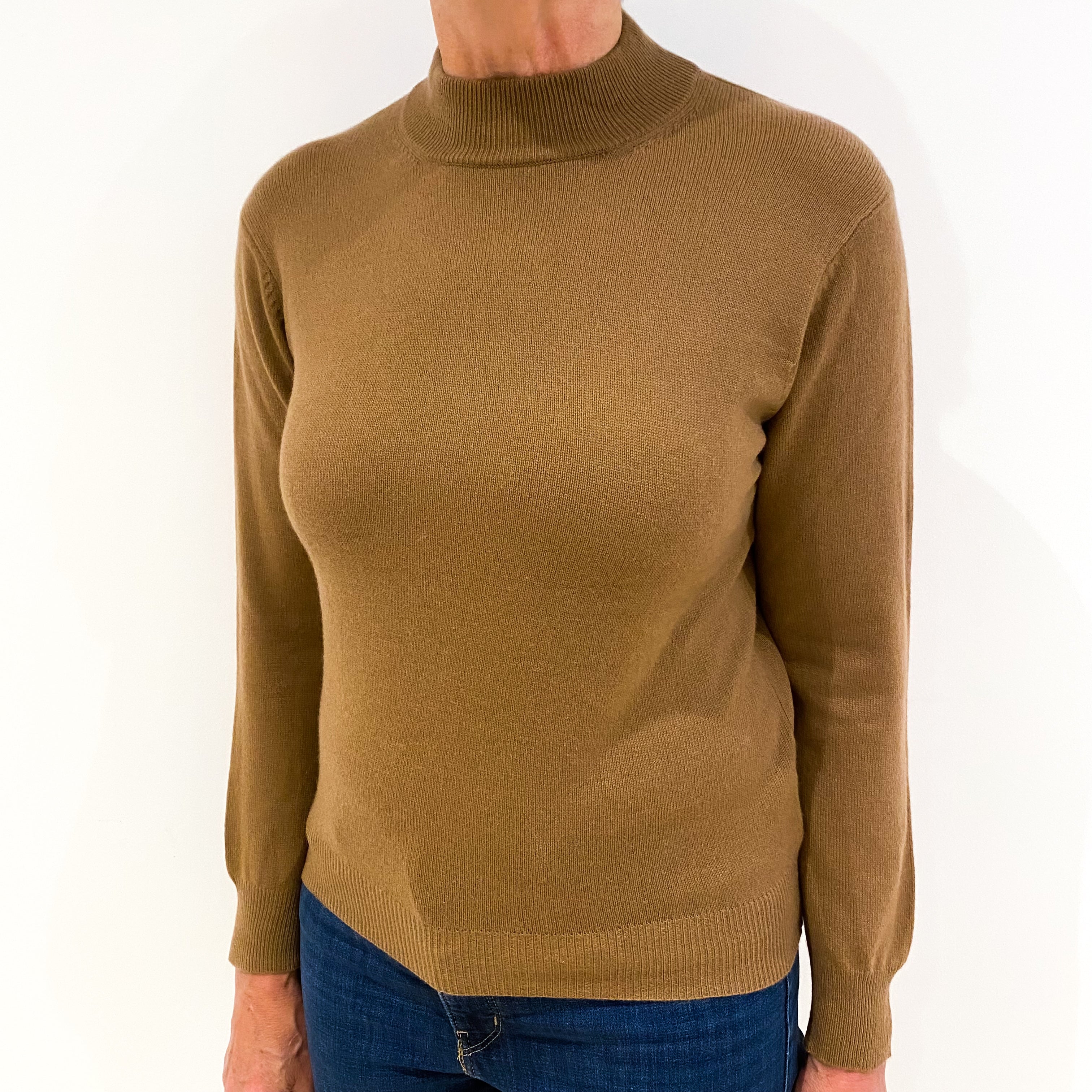 Soft Brown Cashmere Polo Neck Jumper Medium