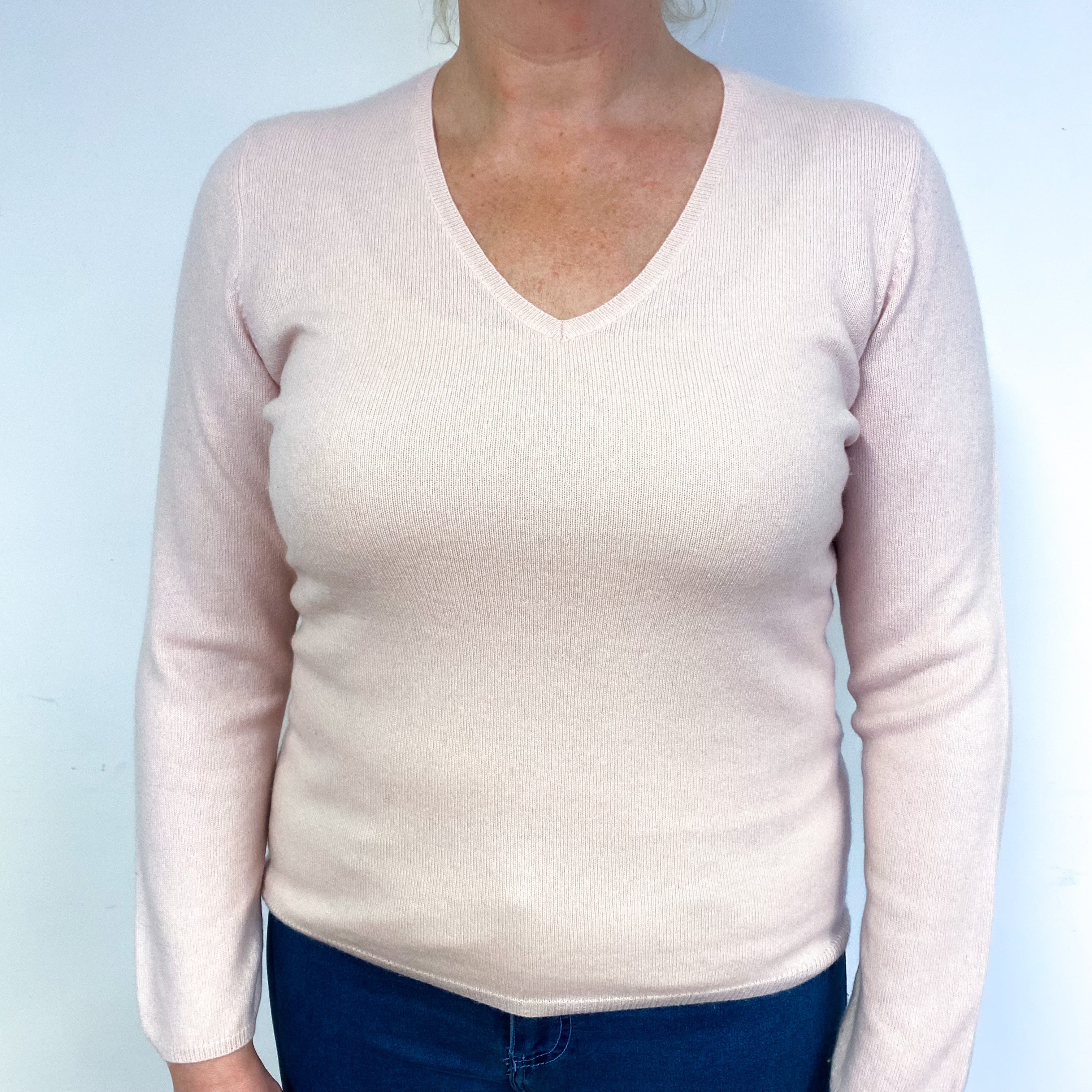 Pale Shell Pink Cashmere V-Neck Jumper Large