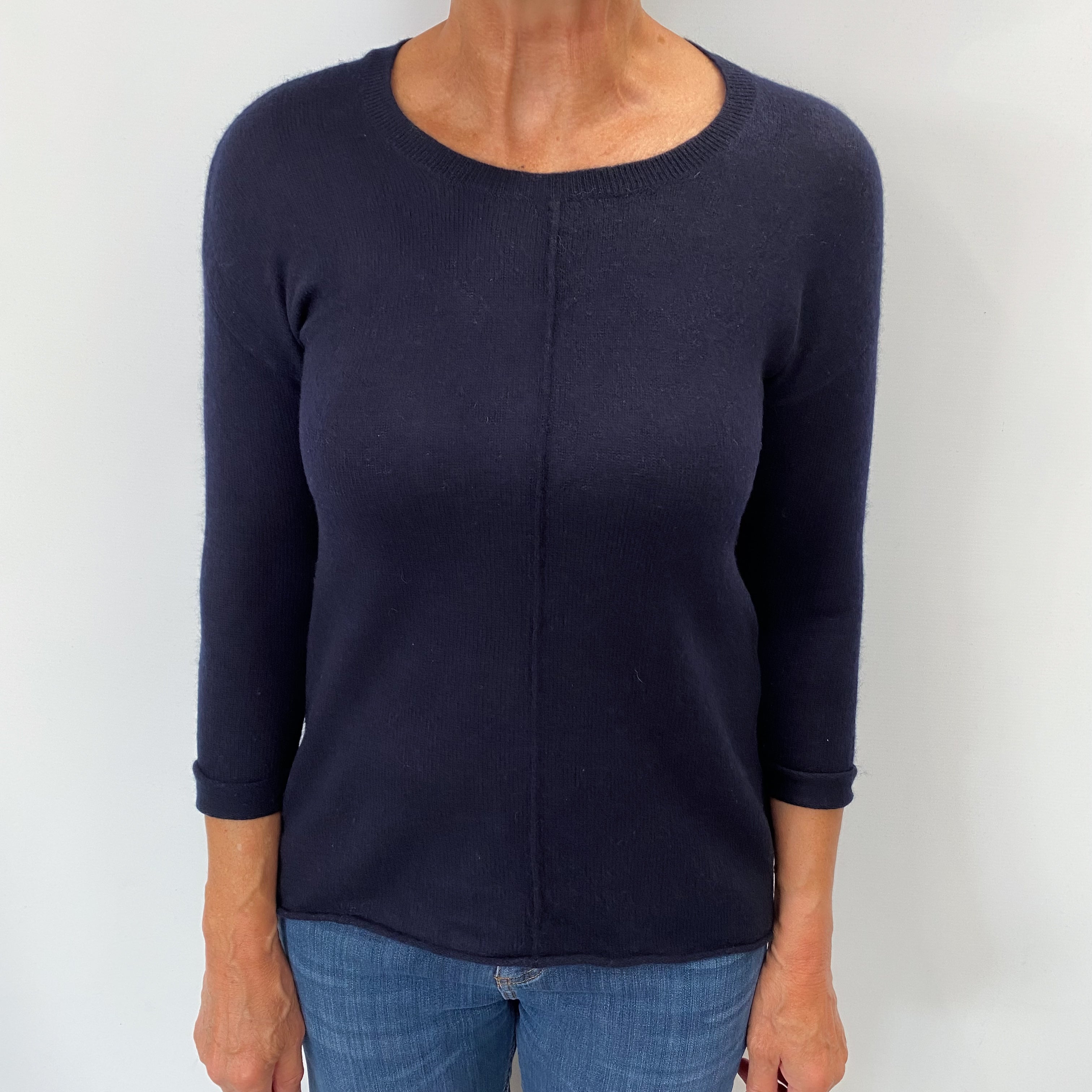 Dark Navy Cashmere Crew Neck Jumper Medium