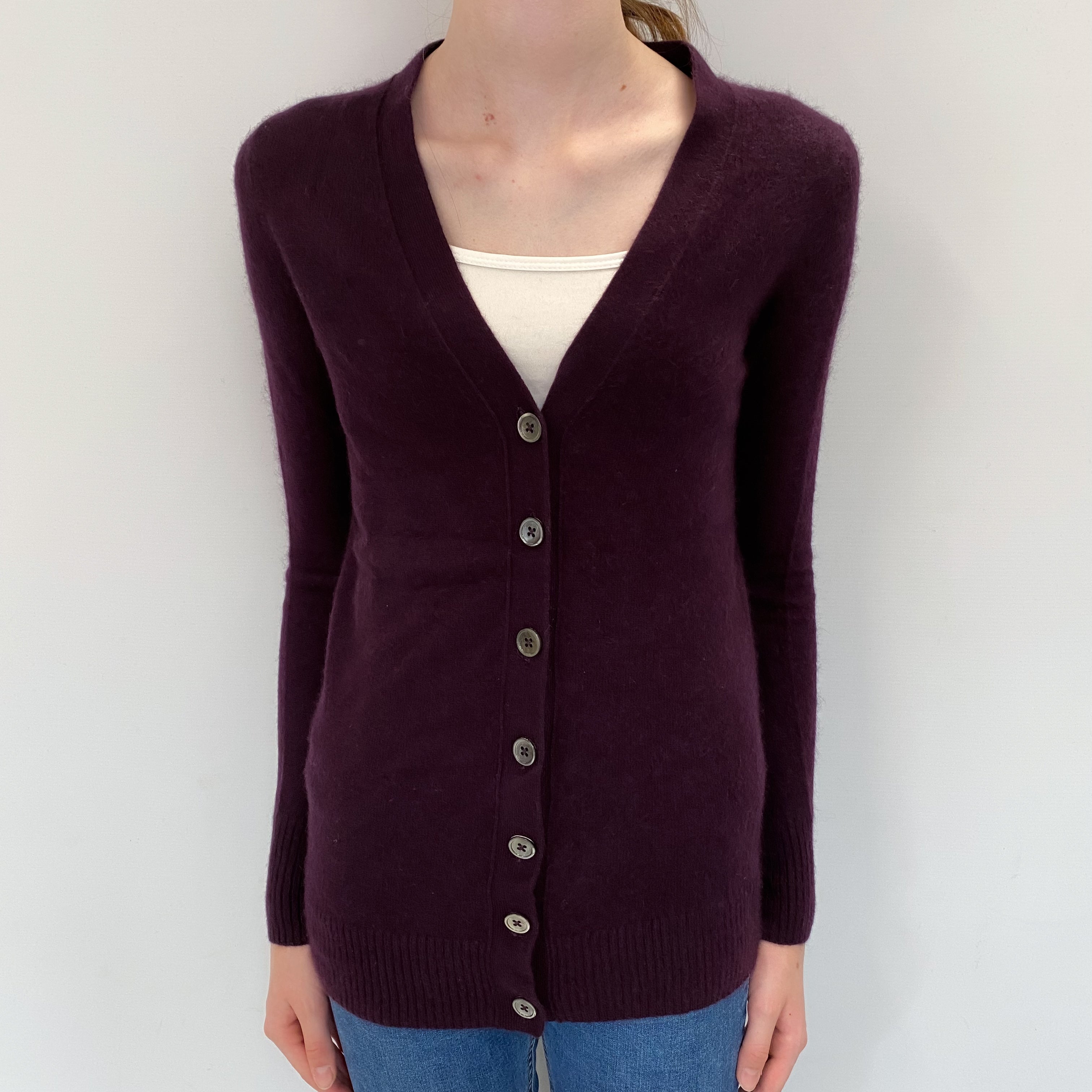 Blueberry Purple Cashmere V Neck Cardigan Extra Small