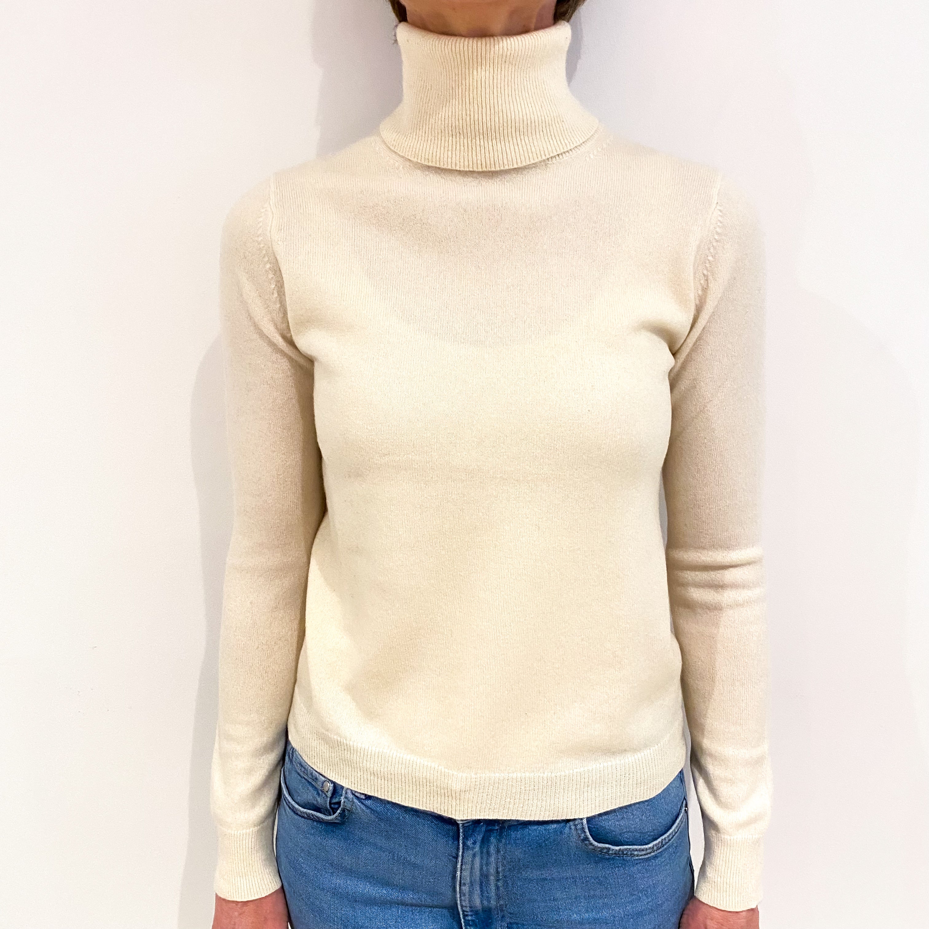 Vanilla Cream Cashmere Polo Neck Jumper Small