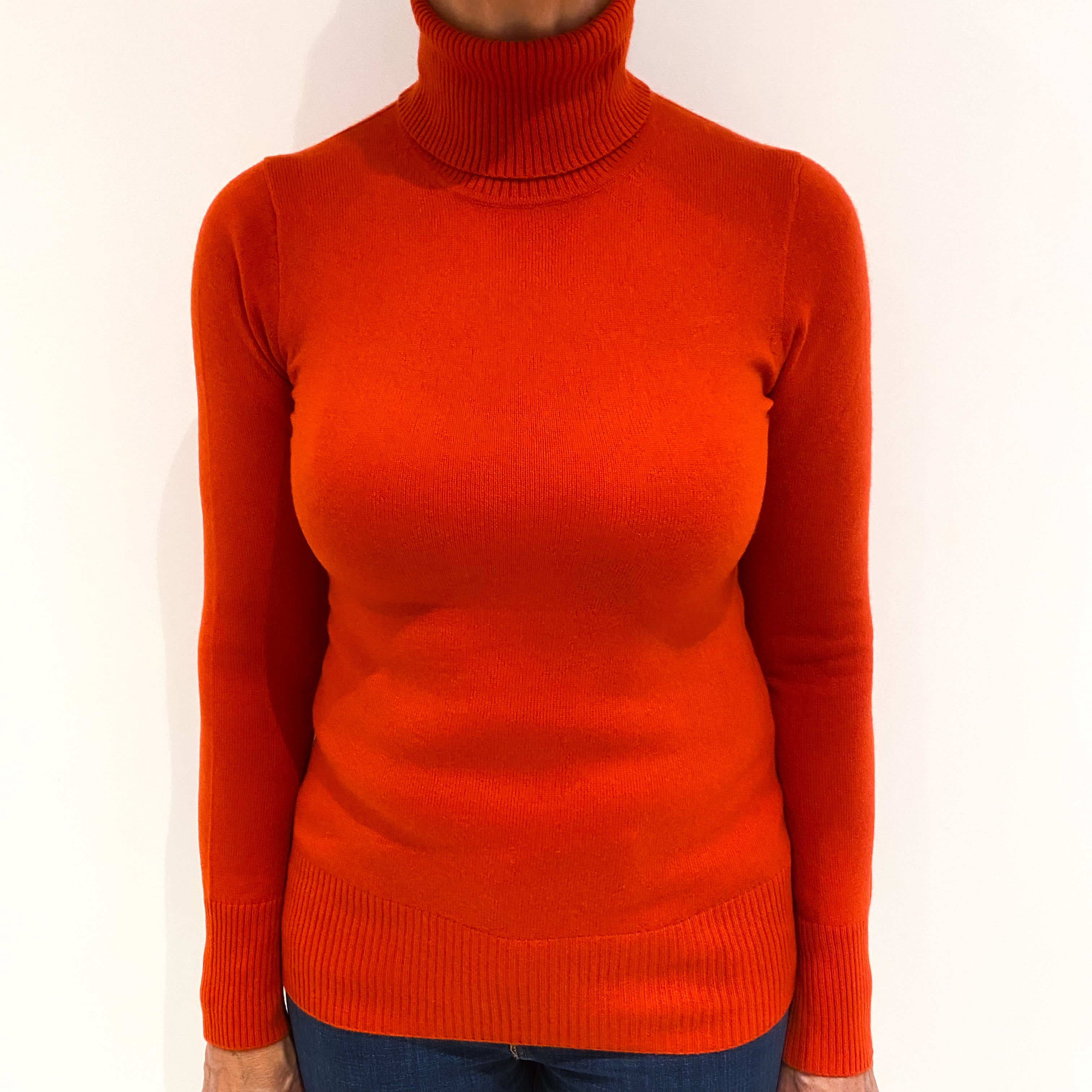 Vermilion Red Cashmere Polo Neck Jumper Medium