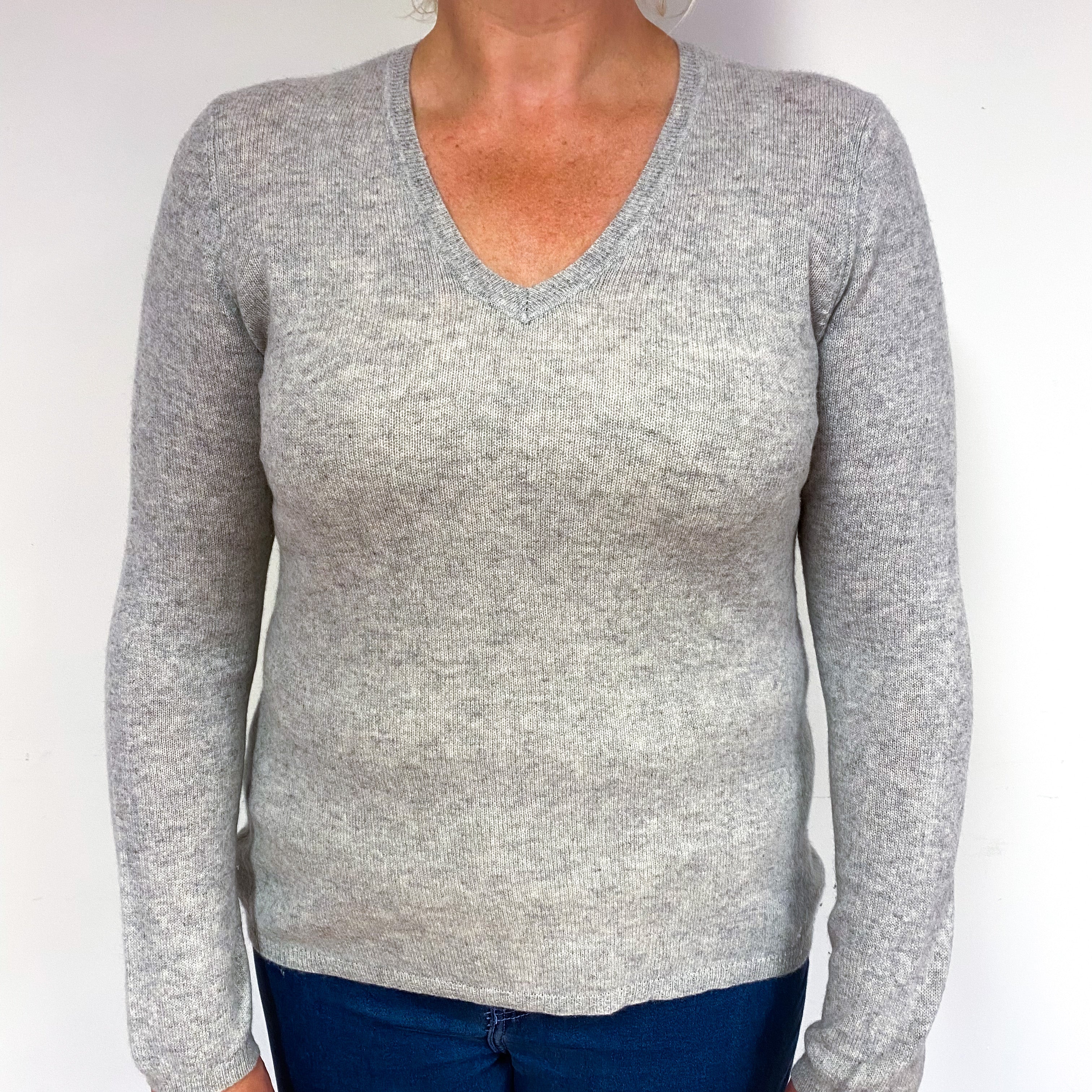 Smoke Grey Cashmere V-Neck Jumper Large