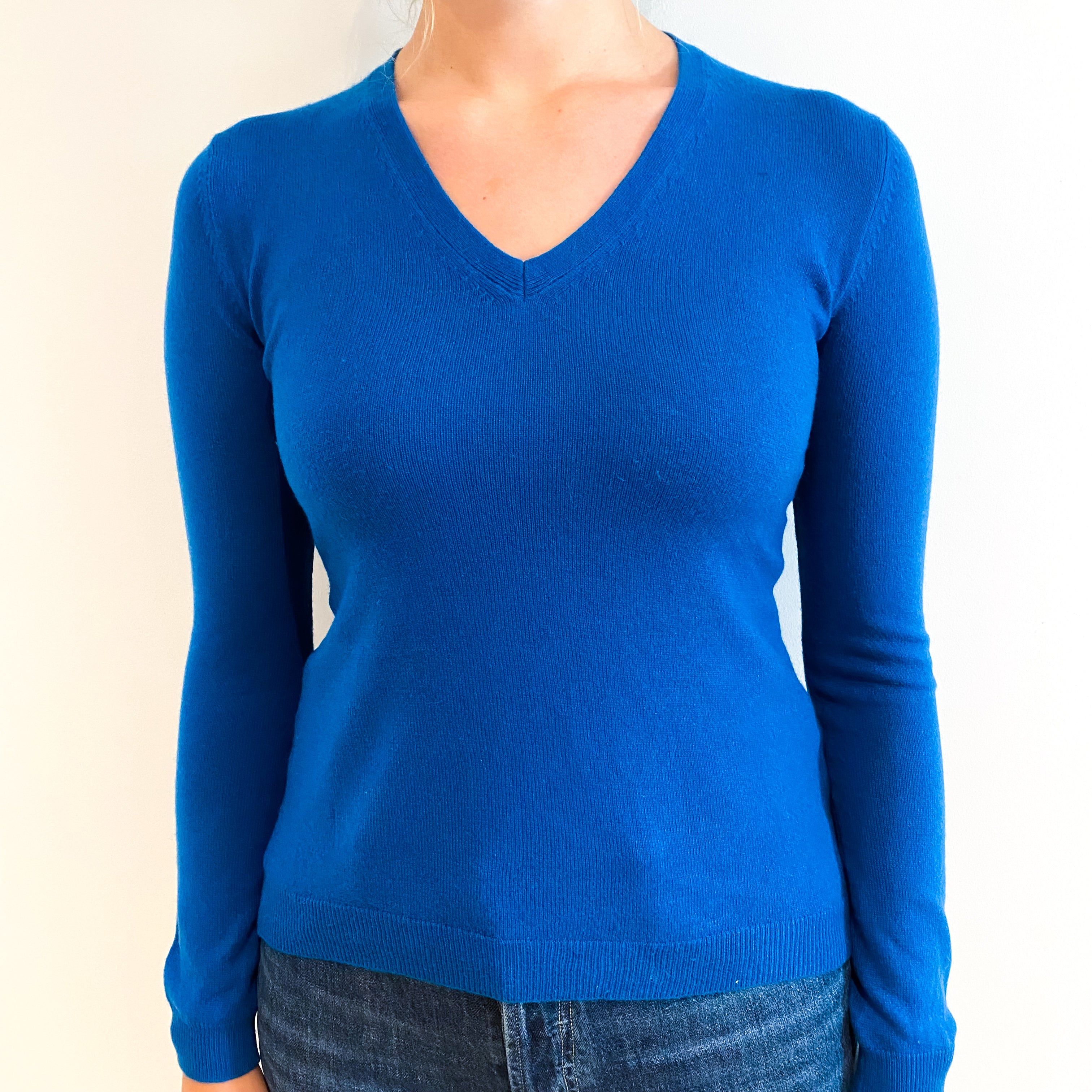 Teal Blue Cashmere V-Neck Jumper Small