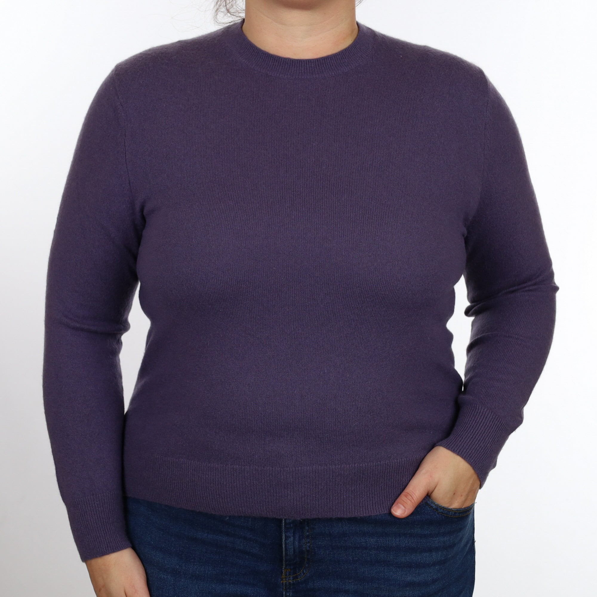 Deep Dusky Purple Cashmere Crew Neck Jumper Large