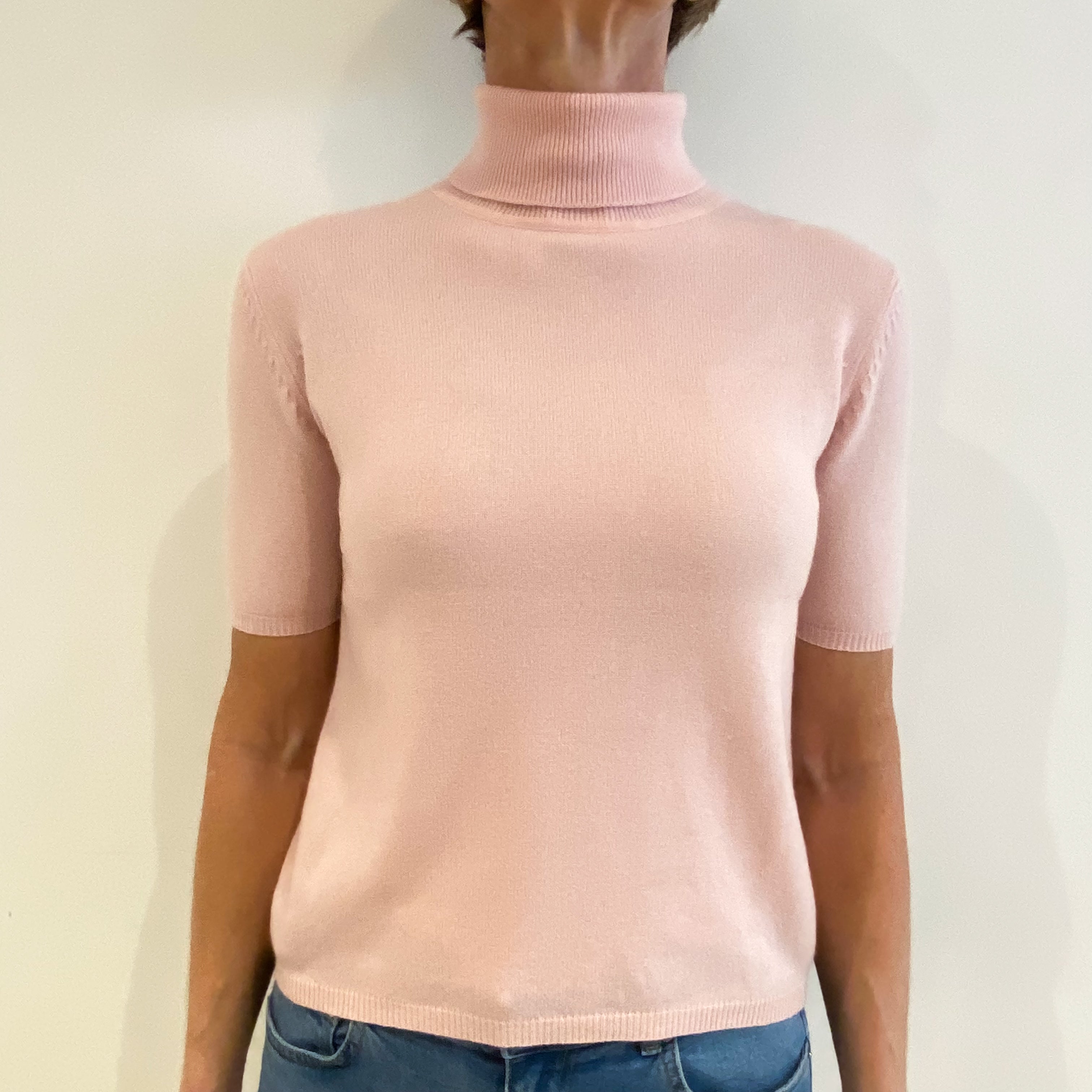 Carnation Pink Cashmere Polo Neck Jumper Small