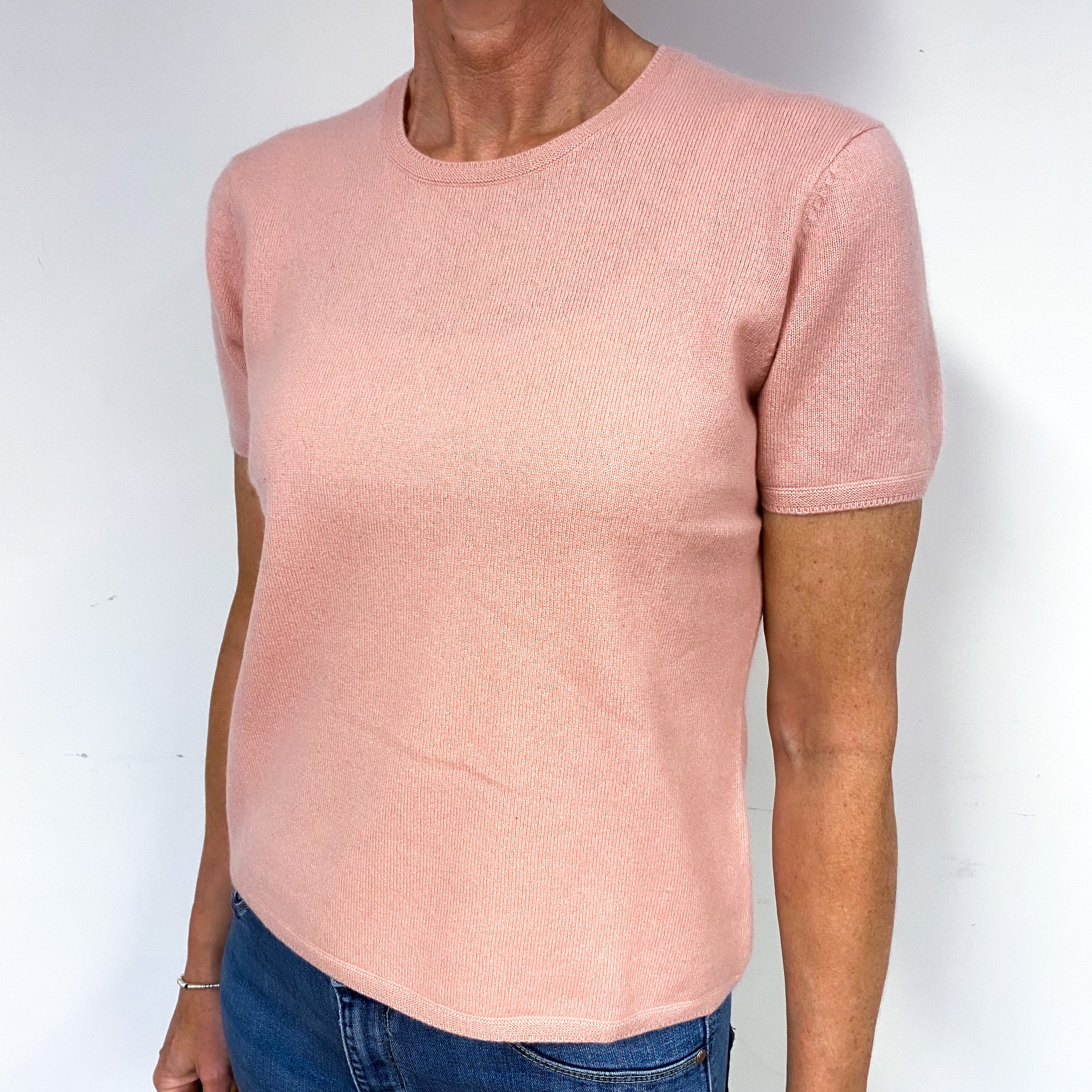 Blush Pink Short Sleeve Cashmere Crew Neck Jumper Medium