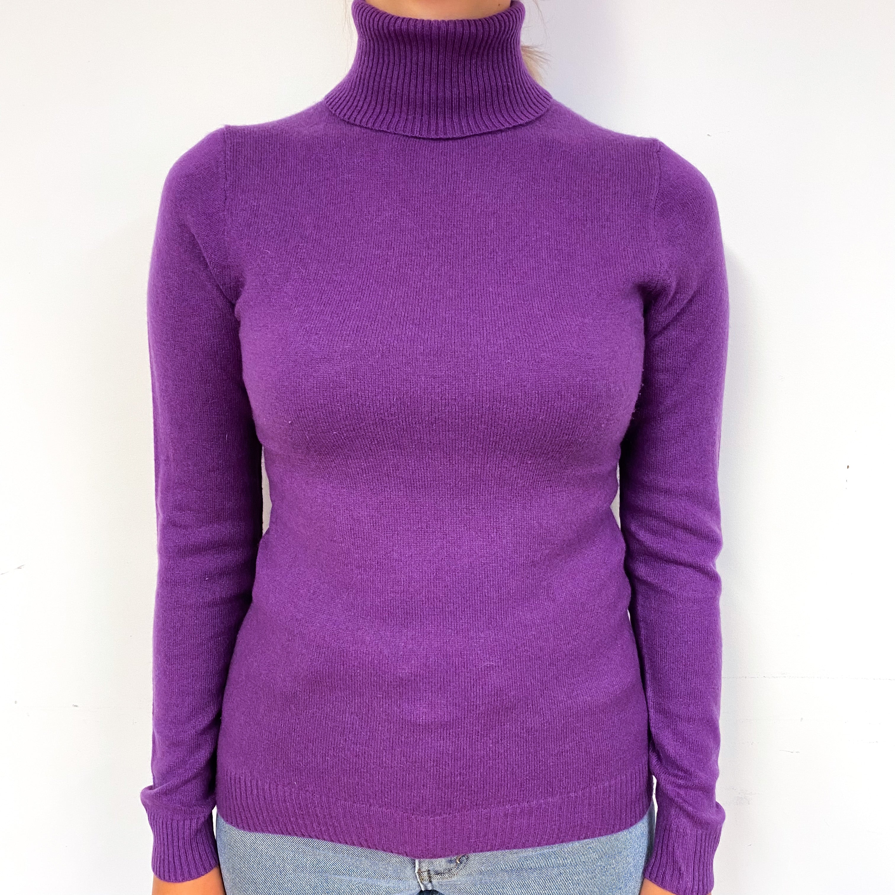 Viola Purple Cashmere Polo Neck Jumper Small