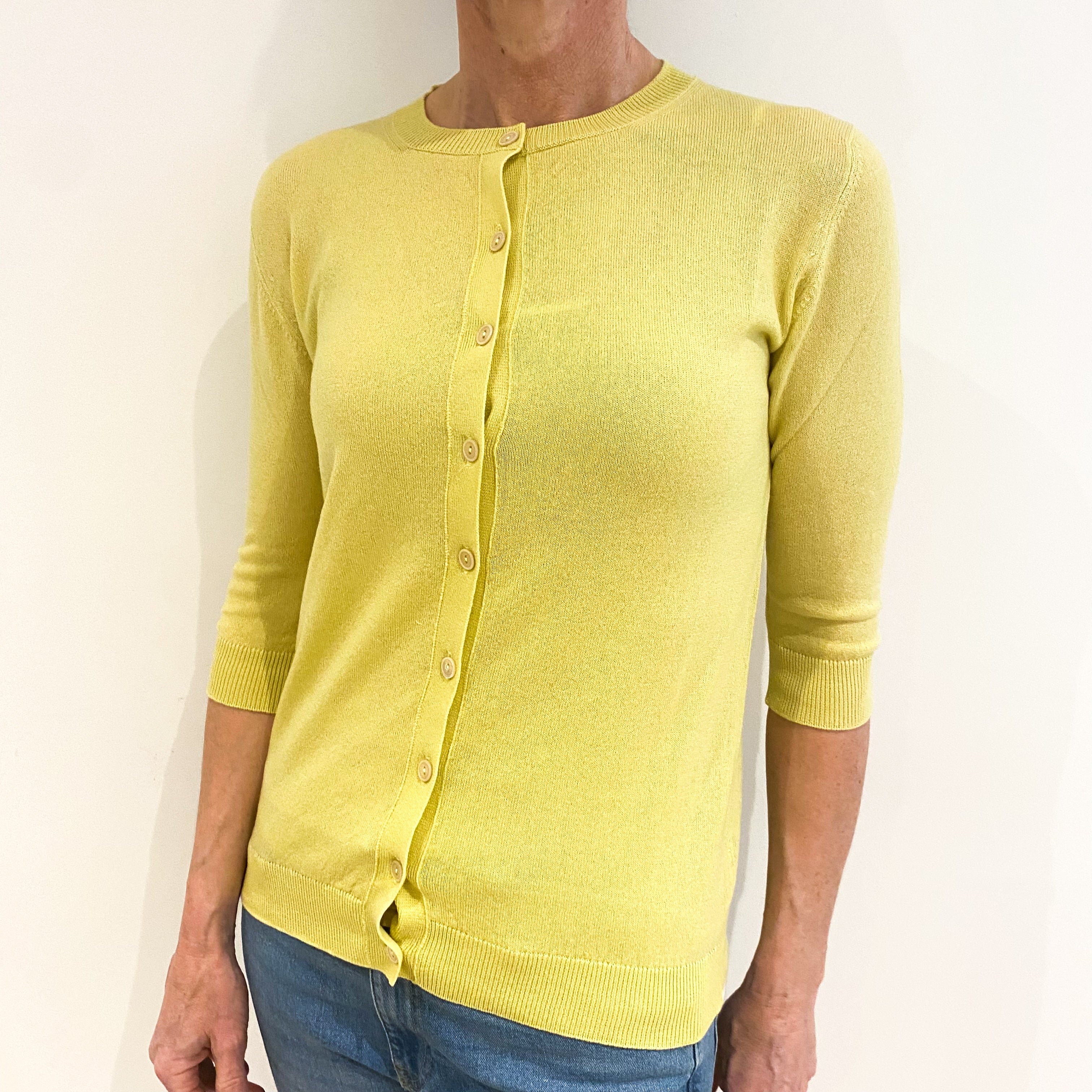 Brand New Scottish Lemon Yellow Cashmere Cardigan Small