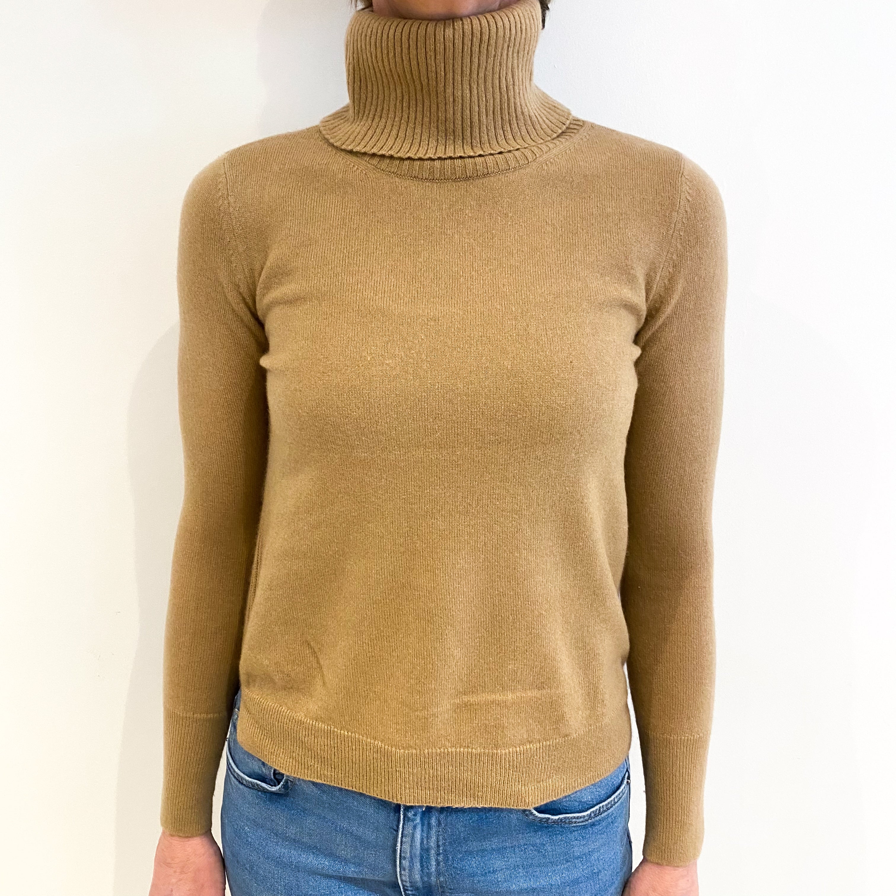 Caramel Brown Cashmere Polo Neck Jumper Small