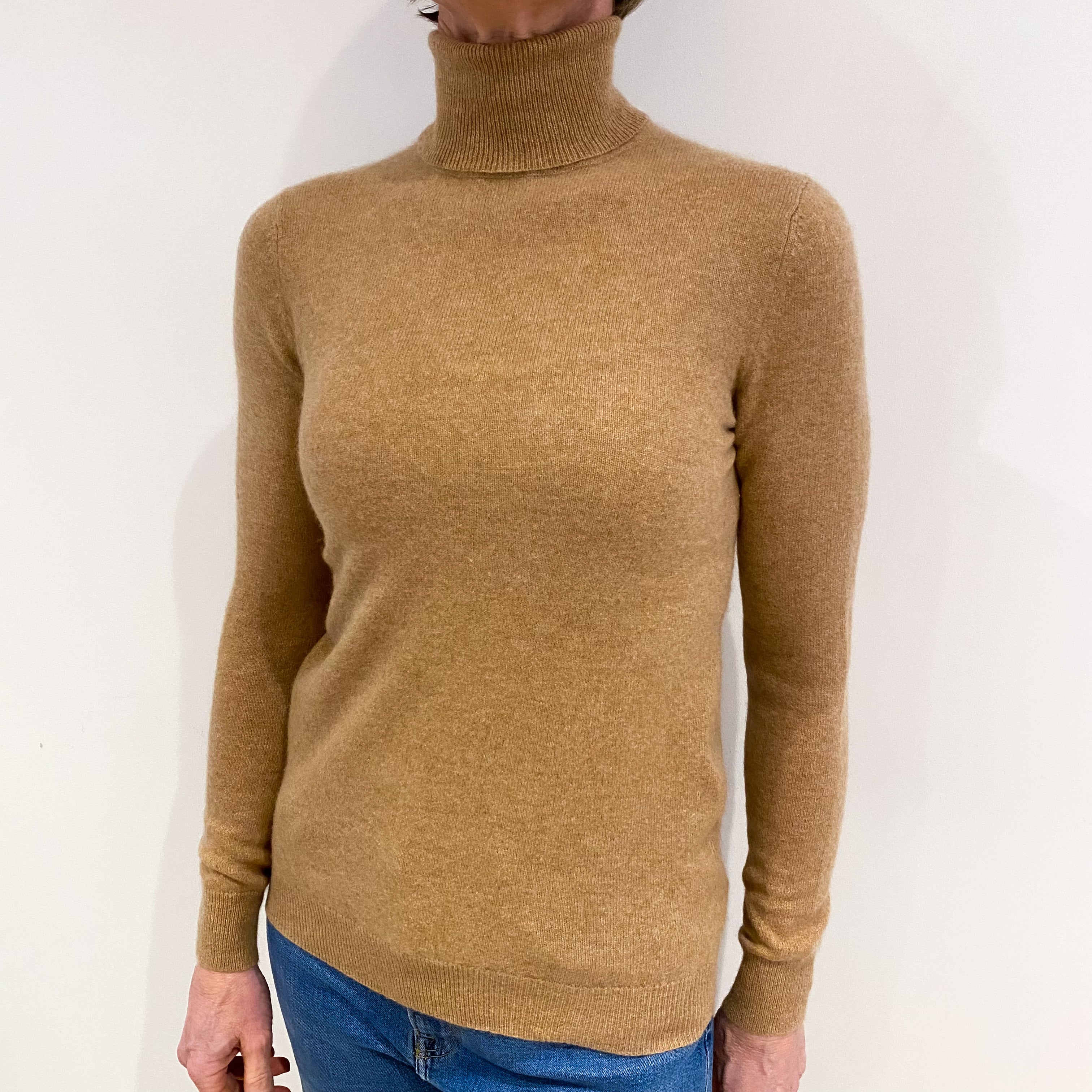 Caramel Brown Cashmere Polo Neck Jumper Small