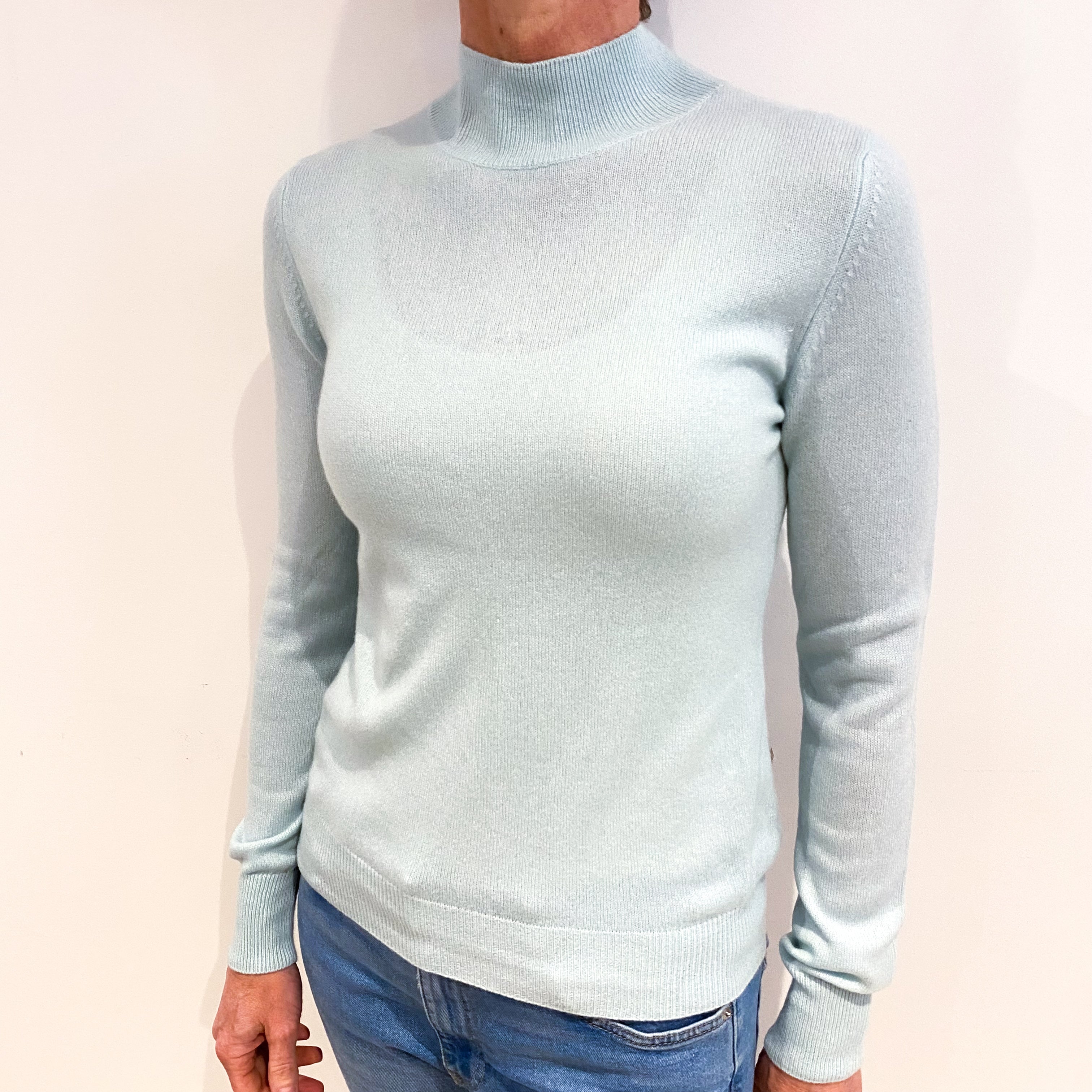 Opal Blue Cashmere Turtle Neck Jumper Small