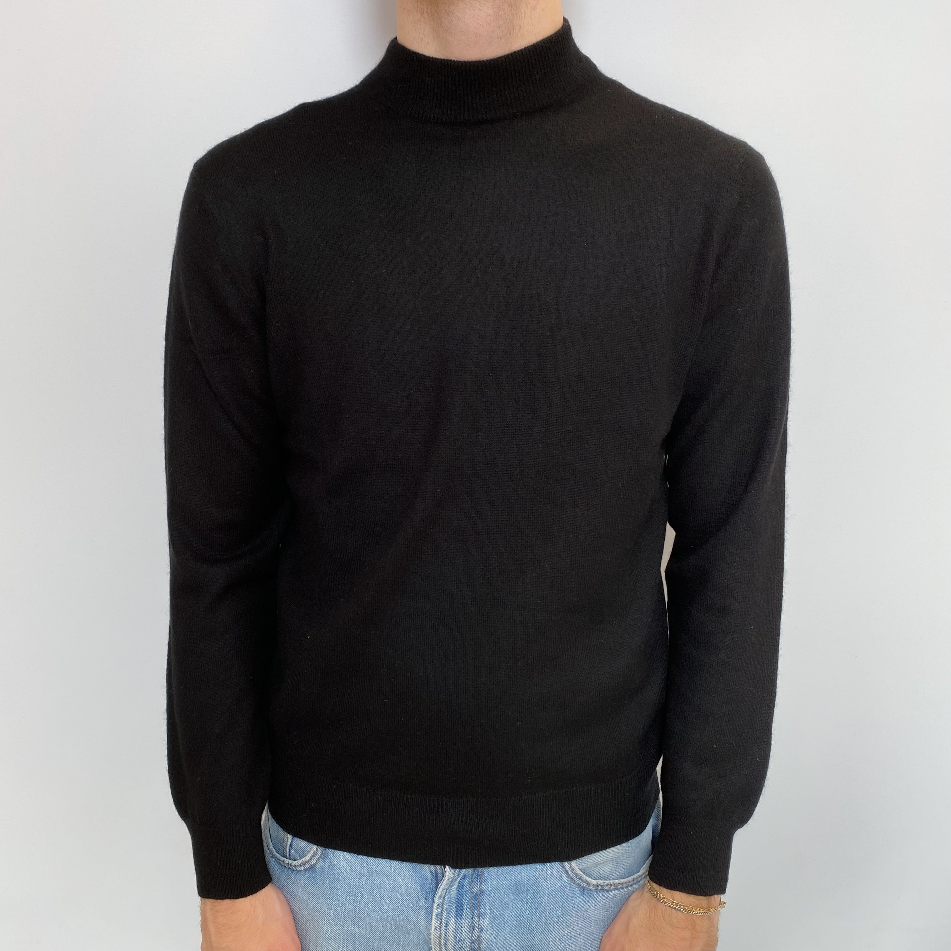 Men's Black Cashmere Turtle Neck Jumper Large