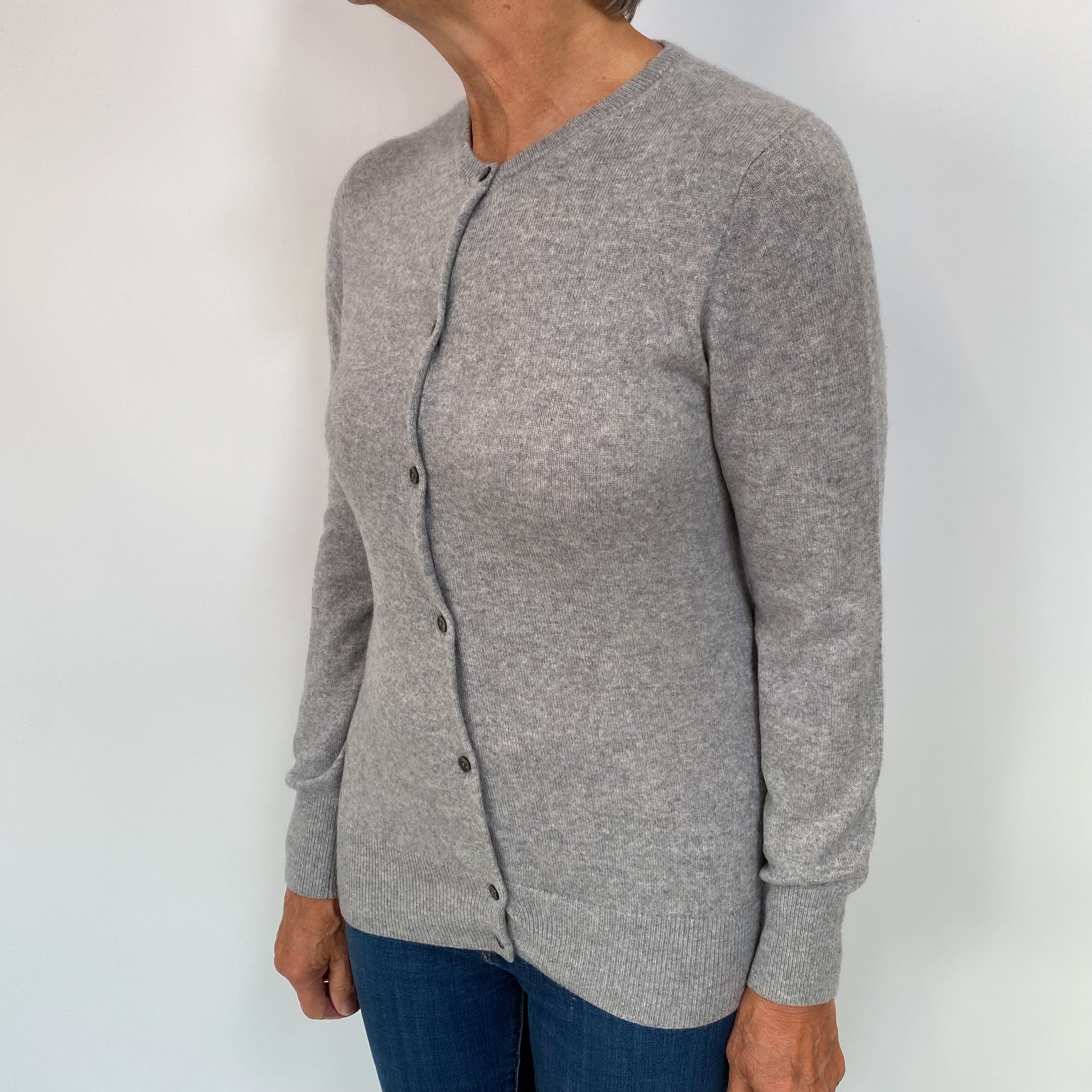 Slate Grey Cashmere Crew Neck Cardigan Medium