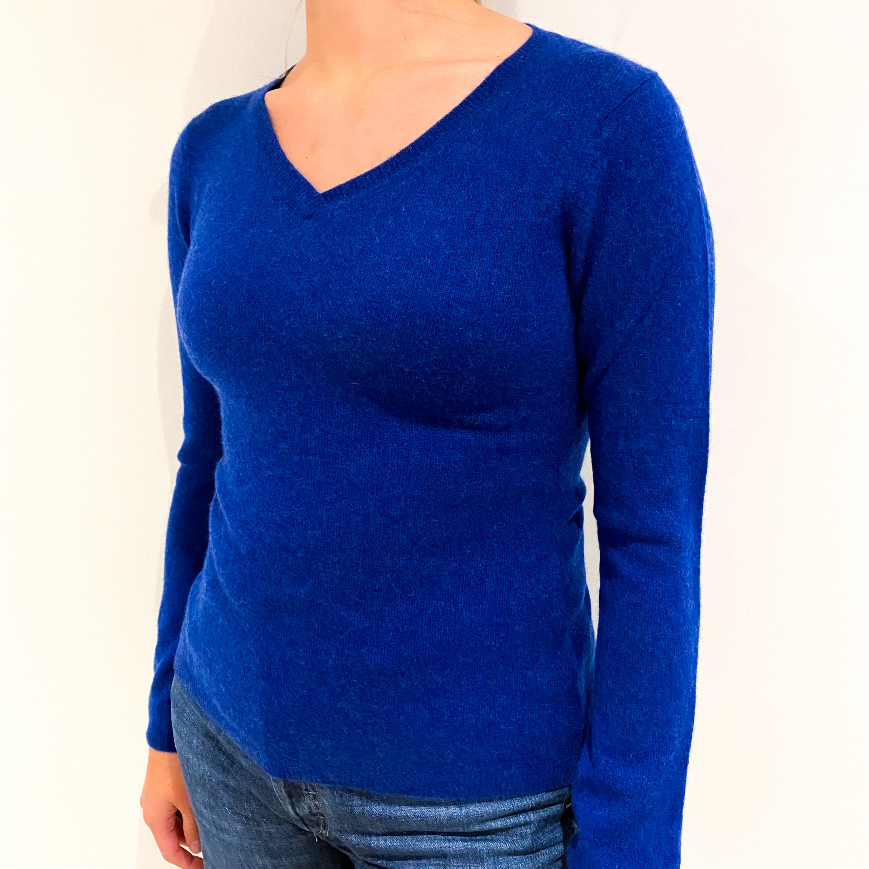 Admiral Blue Cashmere V Neck Jumper Small